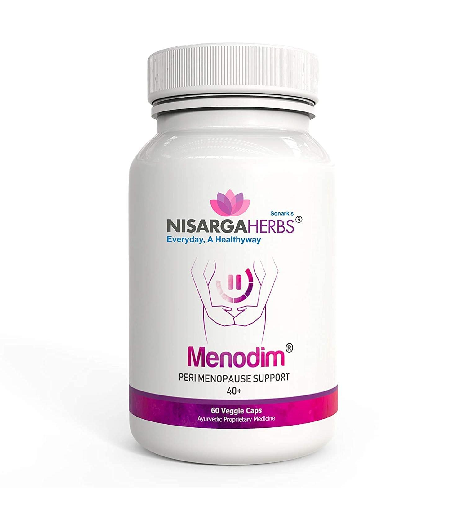 Nisarga Herbs Menodim: Organic Ayurvedic Pre-Menopause Relief - 60 Capsules - Buy Online on GoSupps.com