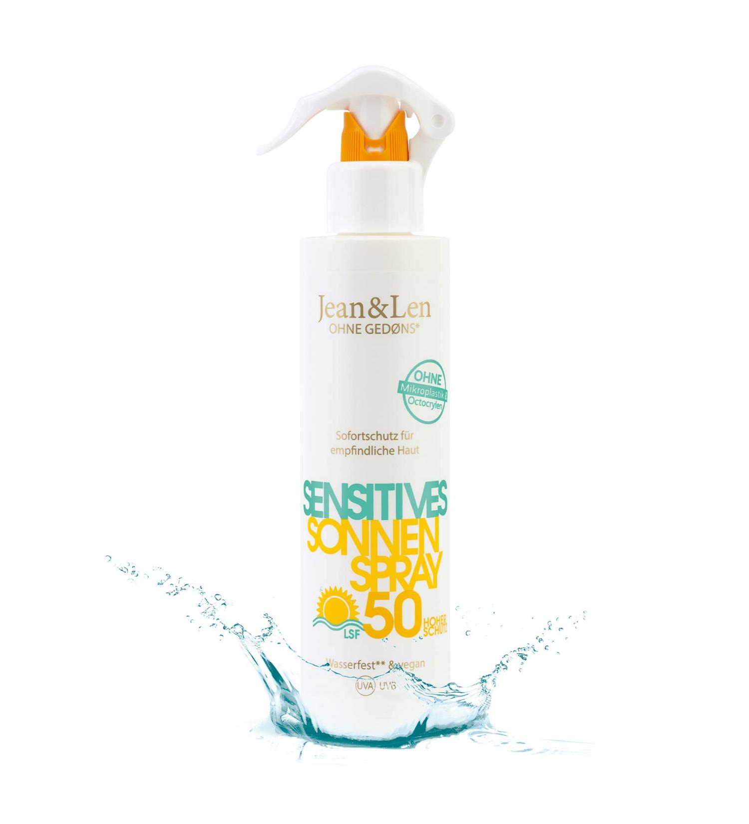 Jean & Len Sensitive Sun Spray 50 SPF - Waterproof Vegan No Silicones or Fragrances 250ml - Ideal for Sensitive Skin - Buy Online on GoSupps.com