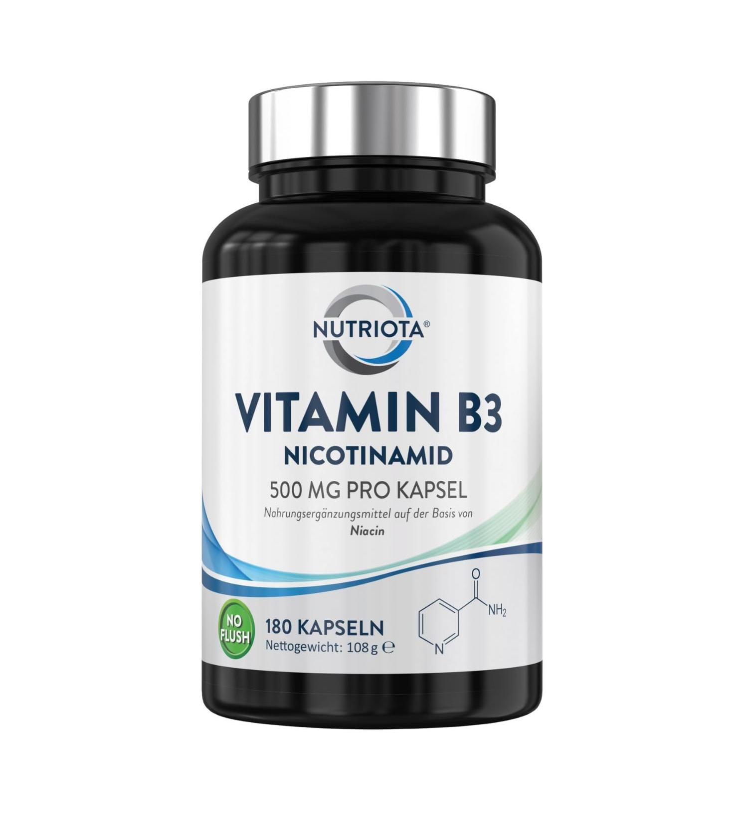 Buy Vitamin B3 Nicotinamide 500 mg - 180 Flush-Free Vegan Capsules | High Dose Niacin Supplement for Optimal Health - Buy Online on GoSupps.com