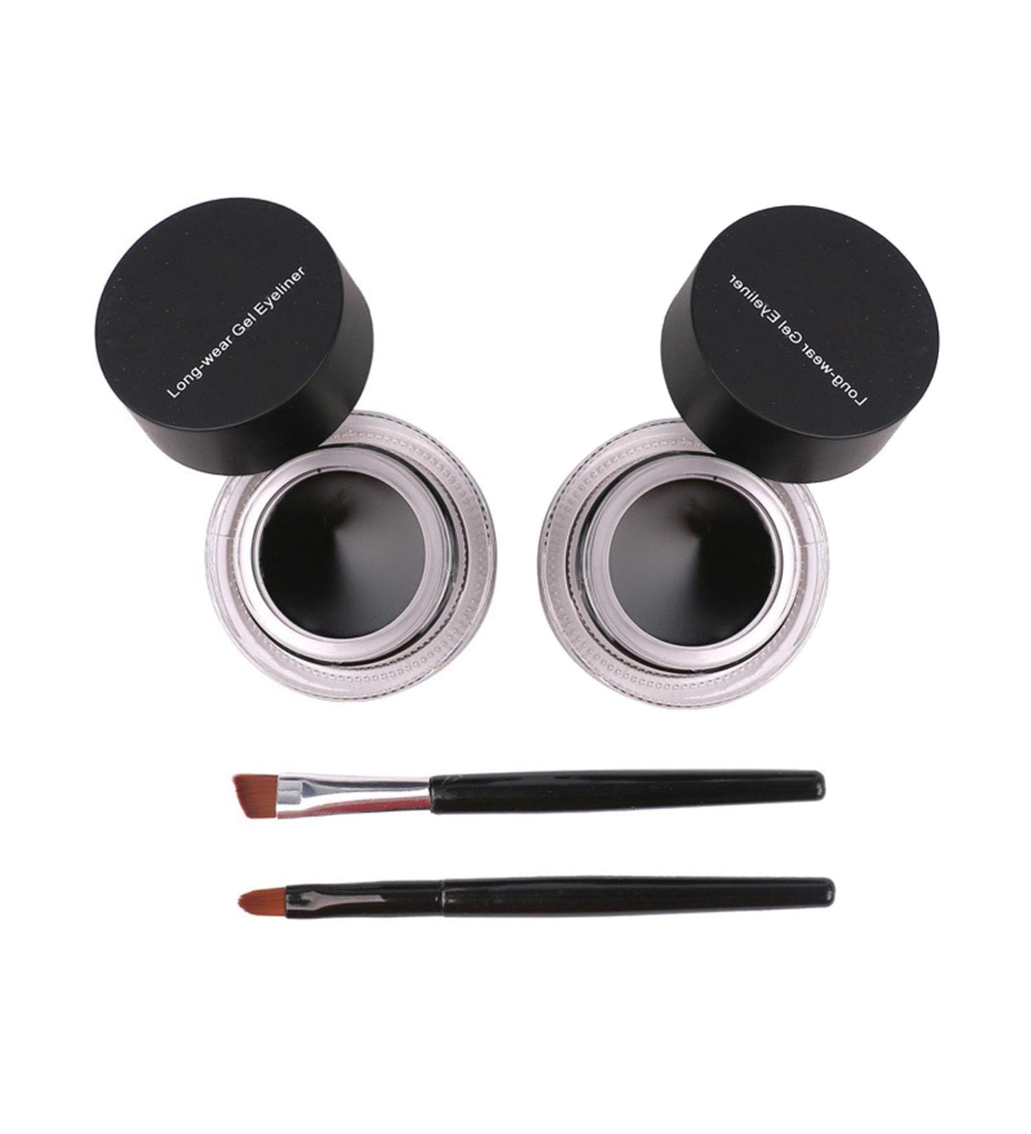 Dual Colour Waterproof Eyeliner 2 Bottles Pack ong Lasting Eyeliner 24 Hour Waterproof Gel Water-Resistant Eyeliner with 2pcs Brushes Eyeliner Eyebrow Cream Set (Black*2) - Buy Online on GoSupps.com