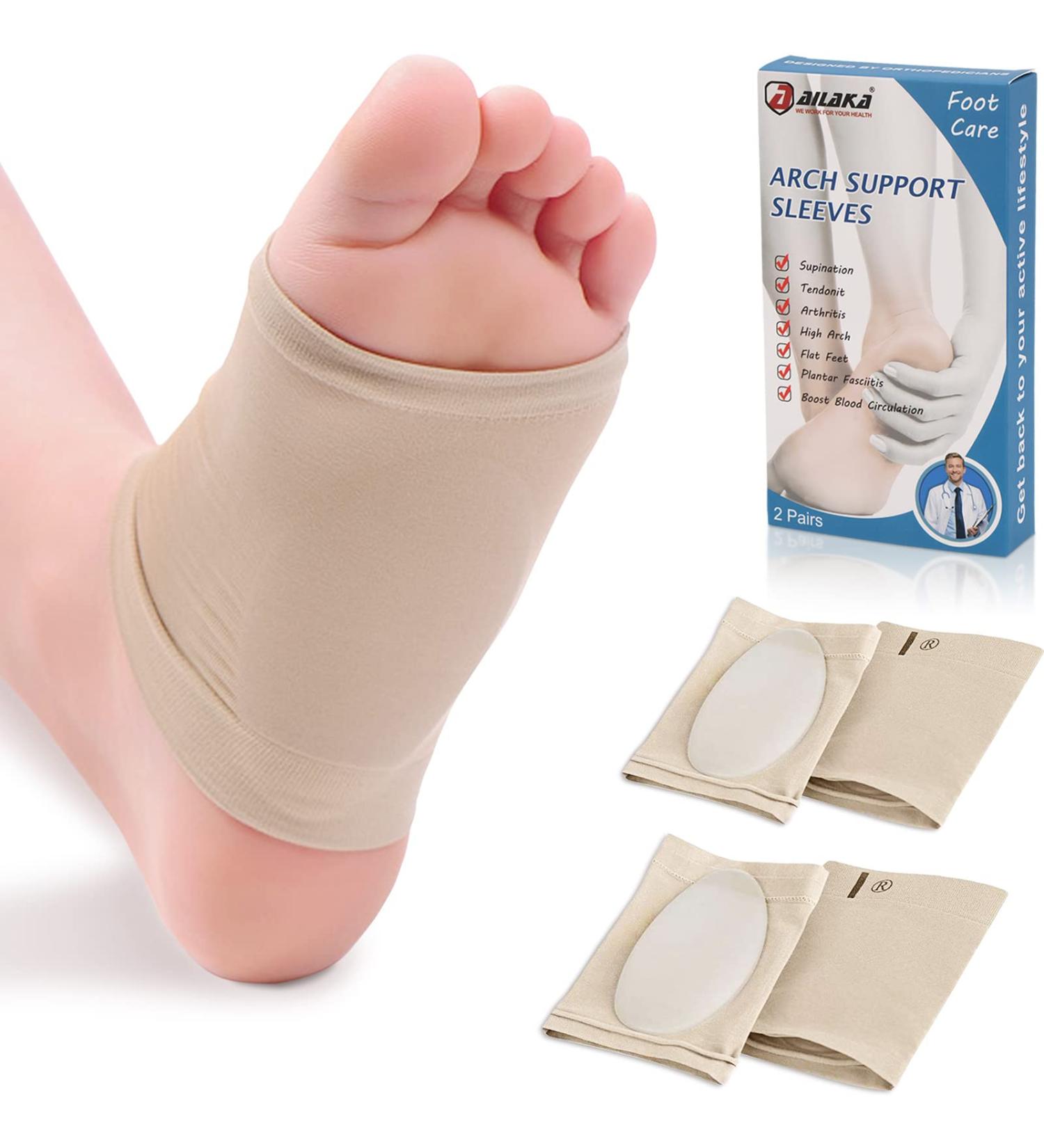 Ailaka Compression Arch Support Sleeves - Plantar Fasciitis Relief & Heel Spur Cushioned Braces (2 Pairs) - Khaki - Buy Online on GoSupps.com