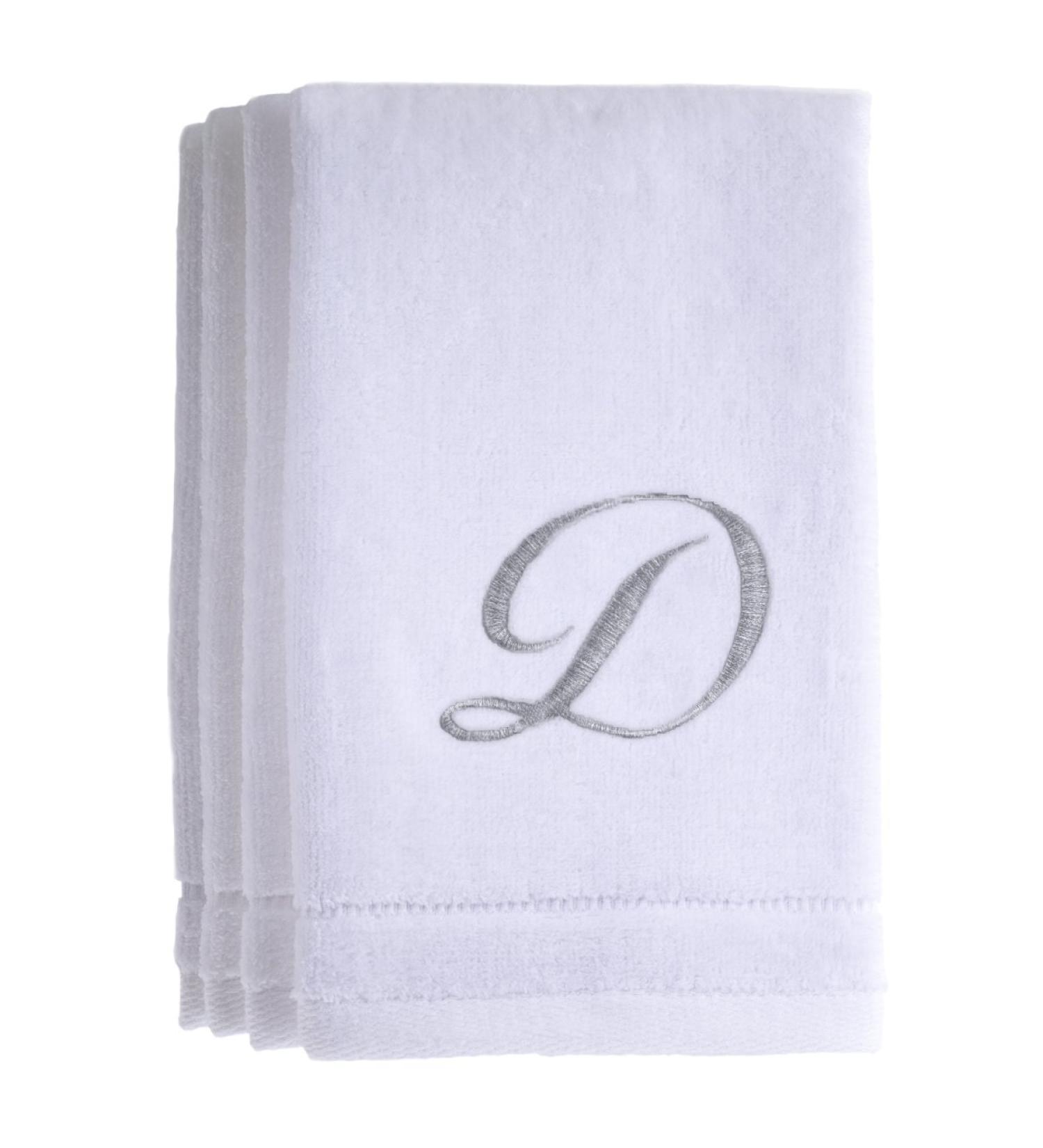 Monogrammed Fingertip Towels - Set of 4, Personalized Gift in Silver Embroidery - 100% Cotton, Soft Velour Finish - Bathroom/Kitchen/Spa Towels - Initial D (White) - Buy Online on GoSupps.com