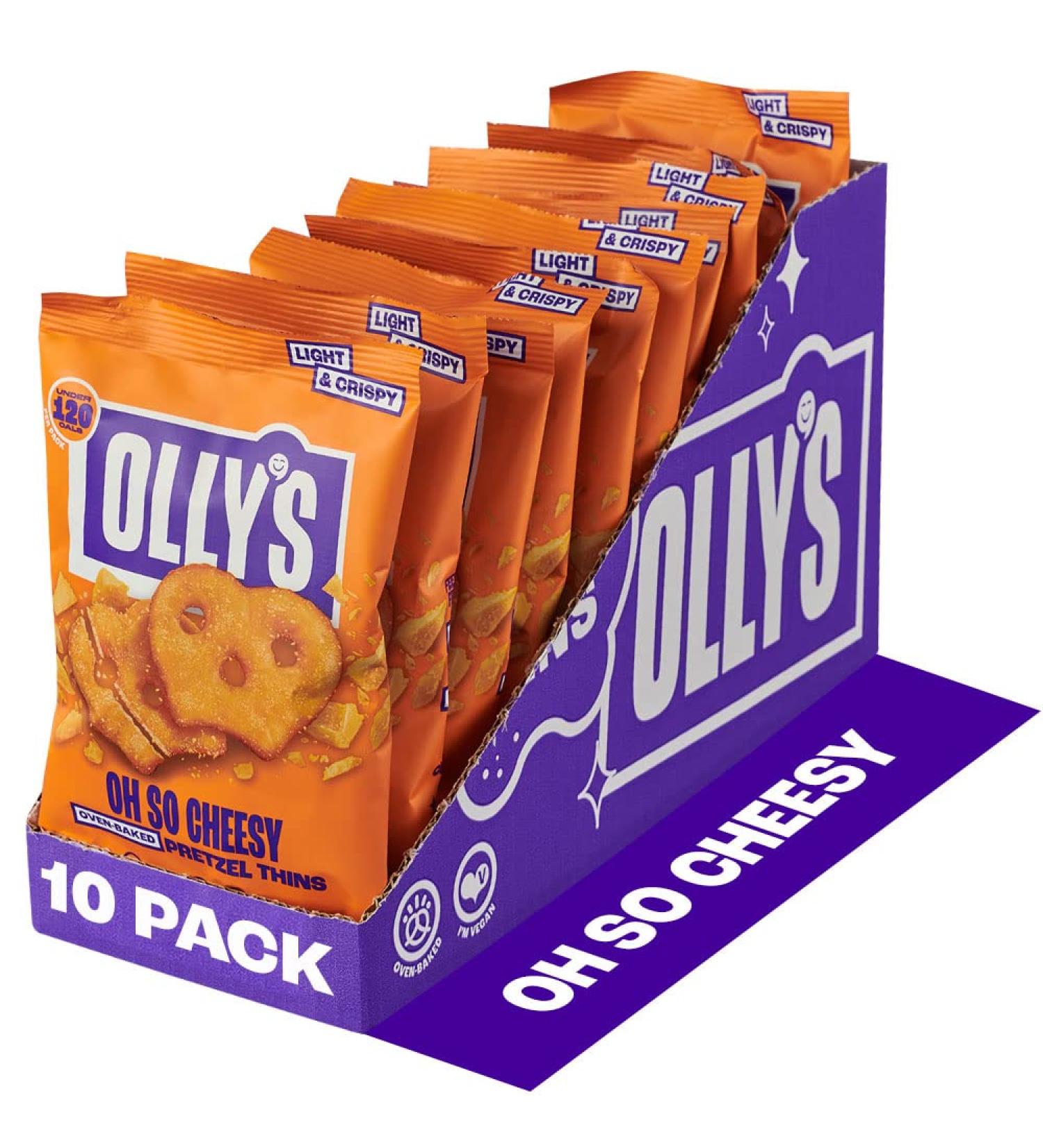  Olly's Olives Olly's Pretzel Thins Oh So Cheesy 35g (10 Pack) Handy Snack Pouches Healthy Vegan Herbal Snacks for Soaking Low Calorie Snacks Low Fat Fiber Source Preservative Free - Buy Online on GoSupps.com