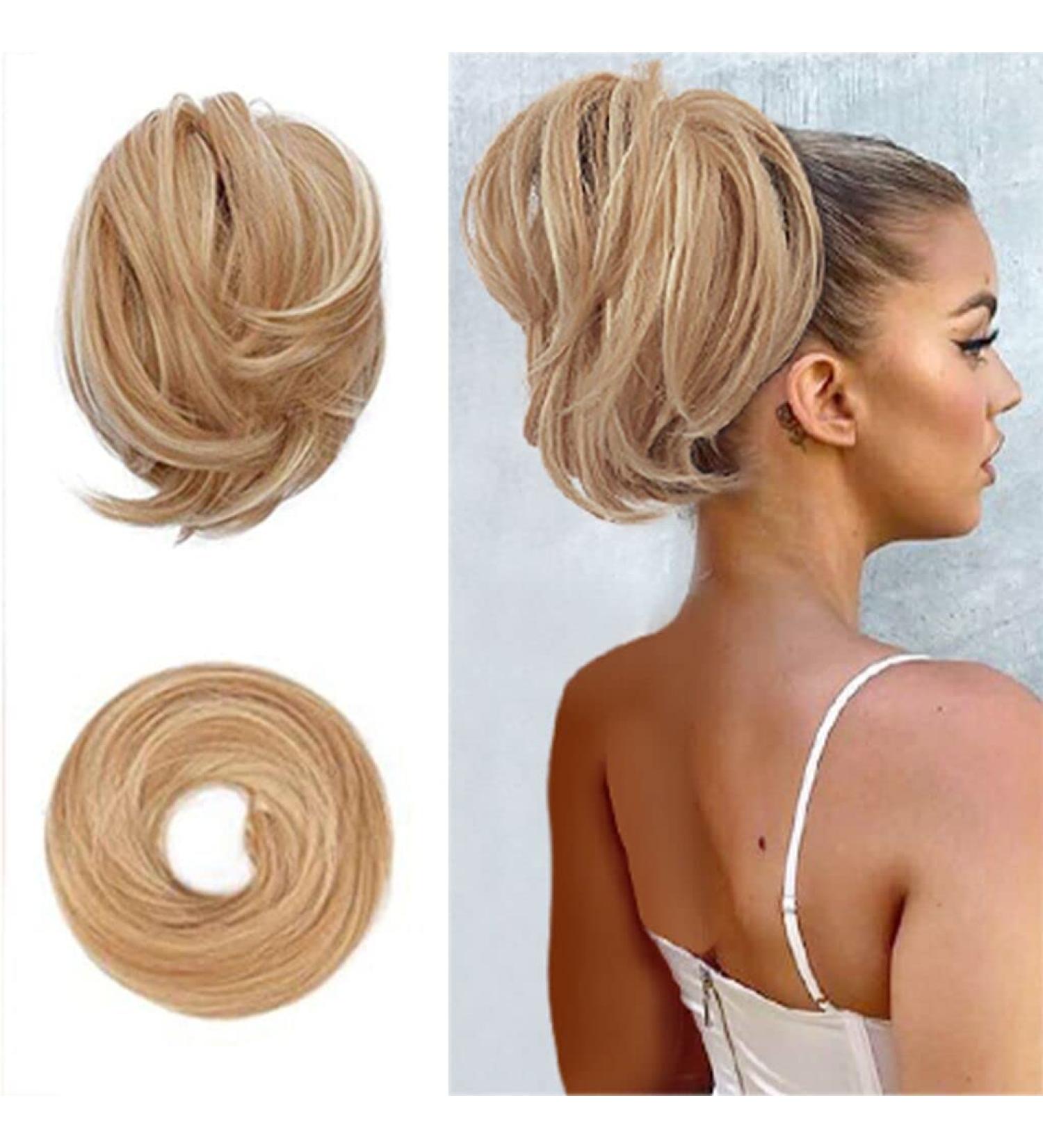 BARSDAR HAARDIC Hair Extensions - Short Synthetic Ponytail Scrunchie for Women | 20cm Light Strawberry Brown & Blonde - Buy Online on GoSupps.com