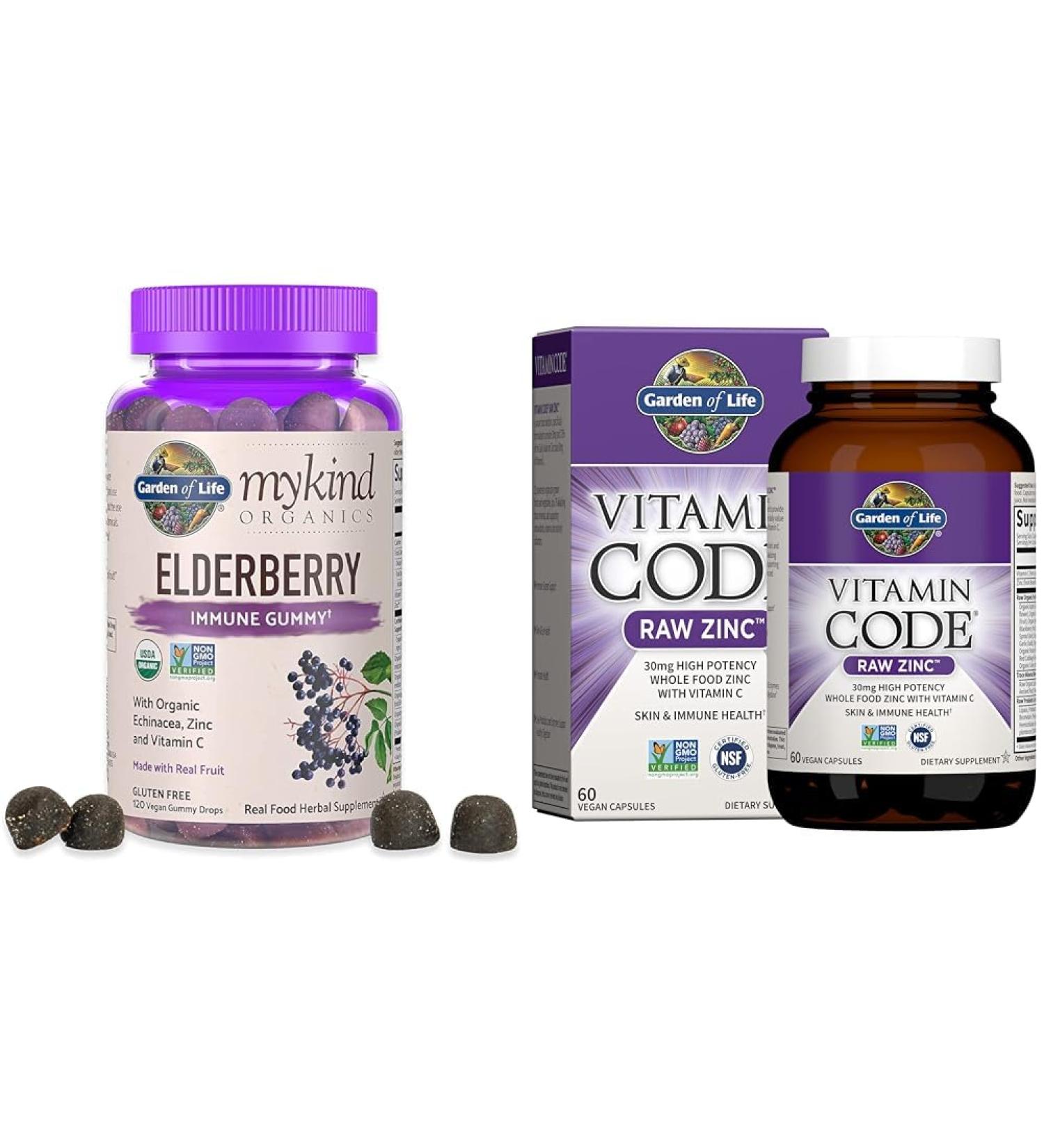Garden of Life Organics Elderberry Gummies for Adults & Kids & Zinc Supplements 30mg High Potency Raw Zinc and Vitamin C Multimineral Supplement - Buy Online on GoSupps.com