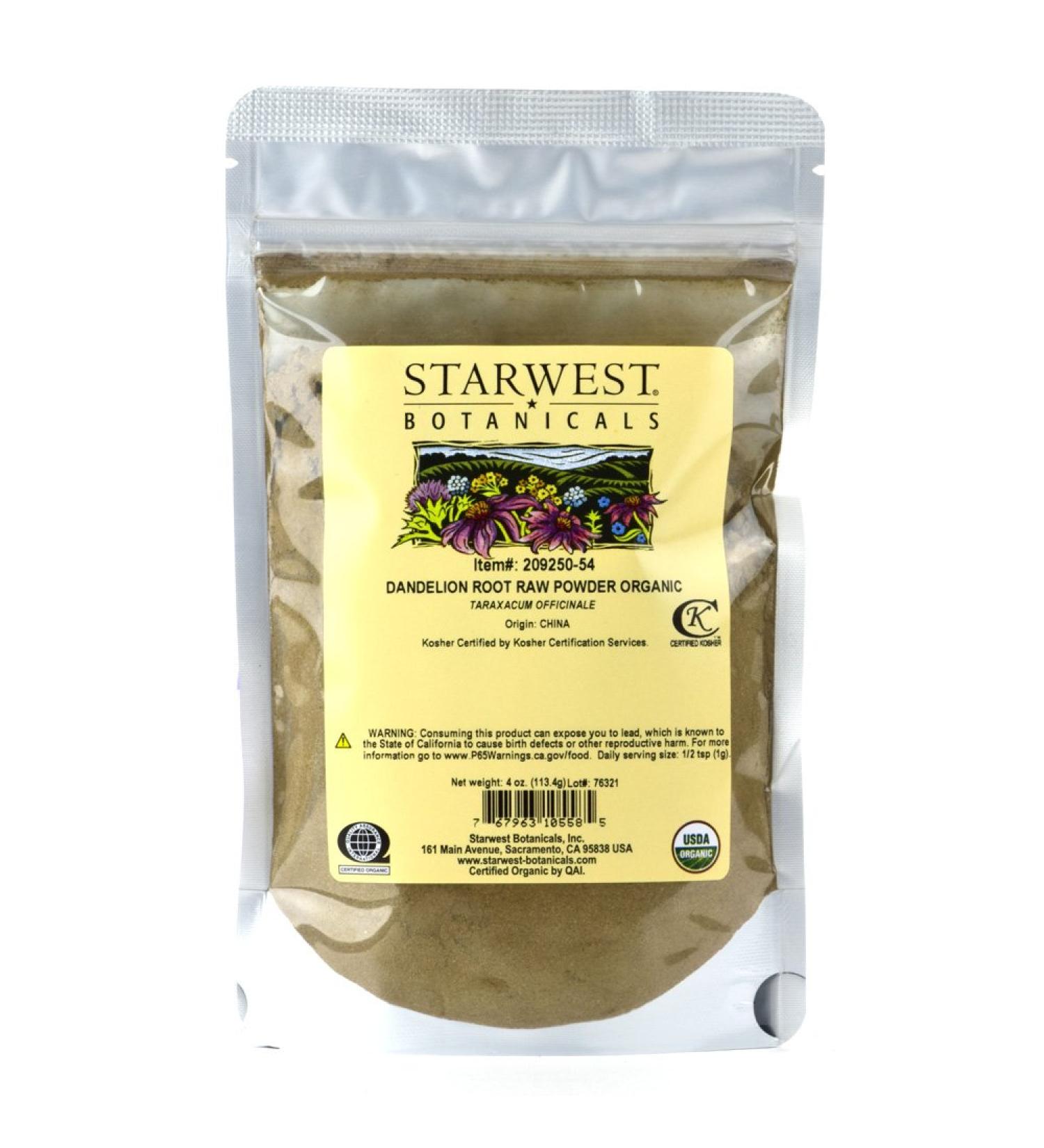 Starwest Botanicals Organic Dandelion Root Powder 4 Ounces