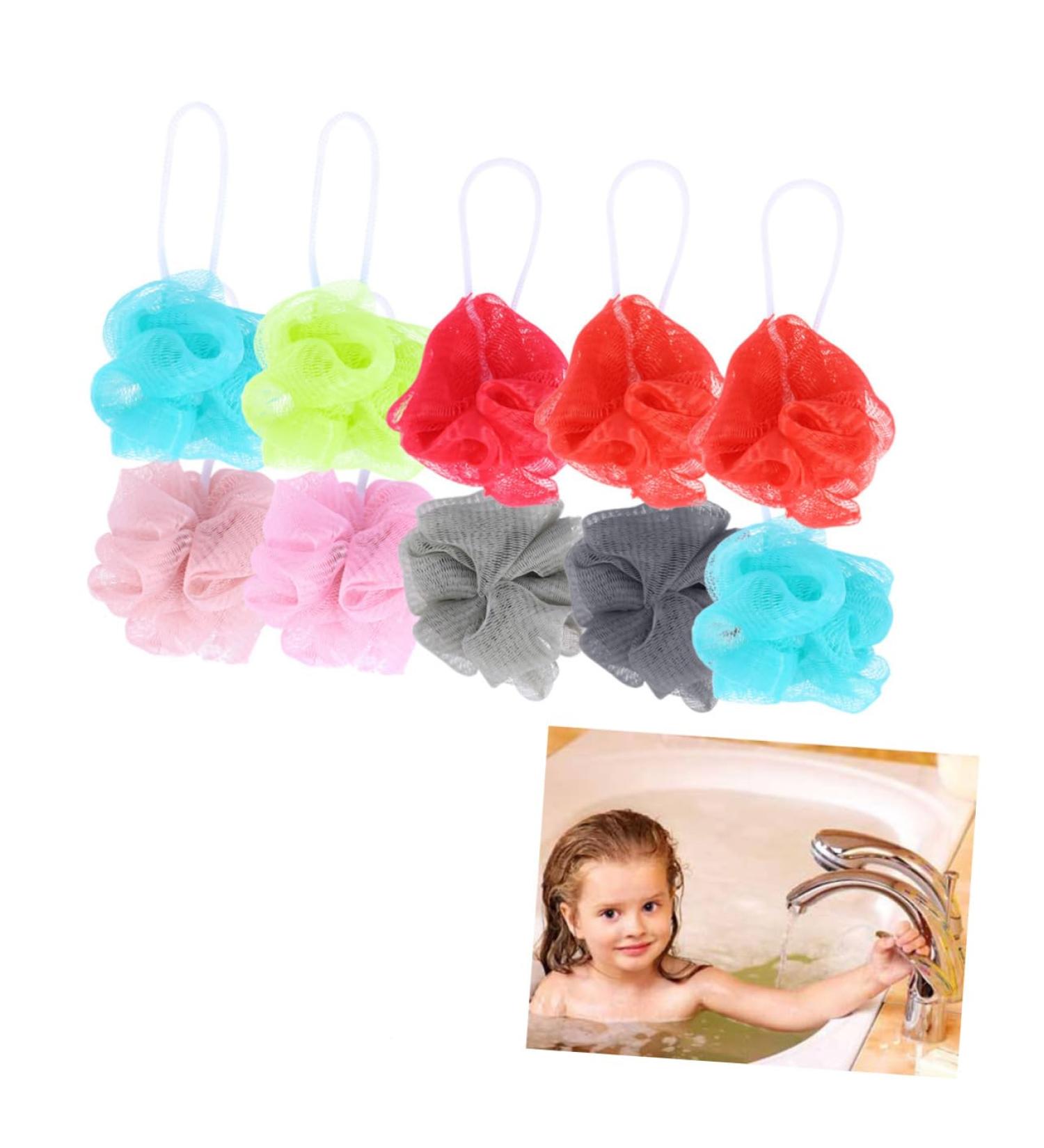 10pcs Bath Balls & Scrubbing Sponges - Body Wash Shower Scrubber for Adults & Kids | Soft Bath Towels & Rinsers - Buy Online on GoSupps.com
