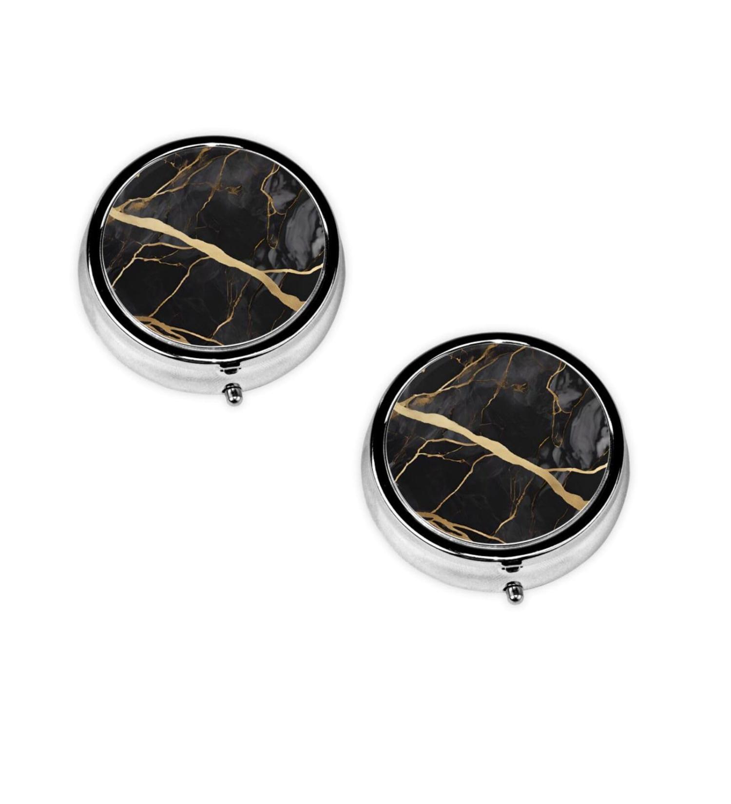 Colored Marble Round Pill Box - 3 Compartment Mini Portable Medicine Organizer for Travel & Vitamins - Buy Online on GoSupps.com