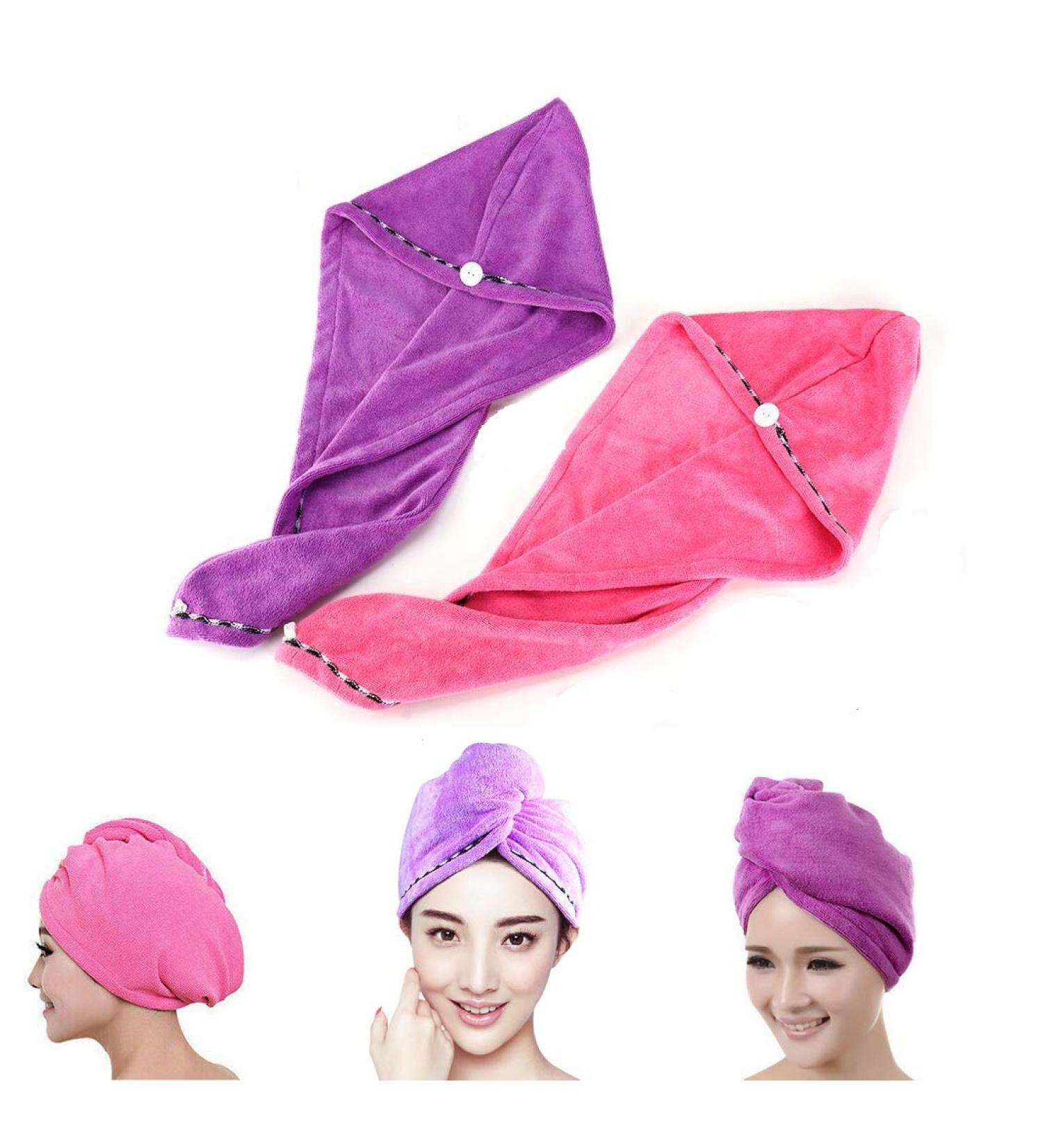 Frcolor Hair Drying Cloth - 2PC Microfiber Hair Turban Set for Fast Drying | Pink & Purple - Buy Online on GoSupps.com