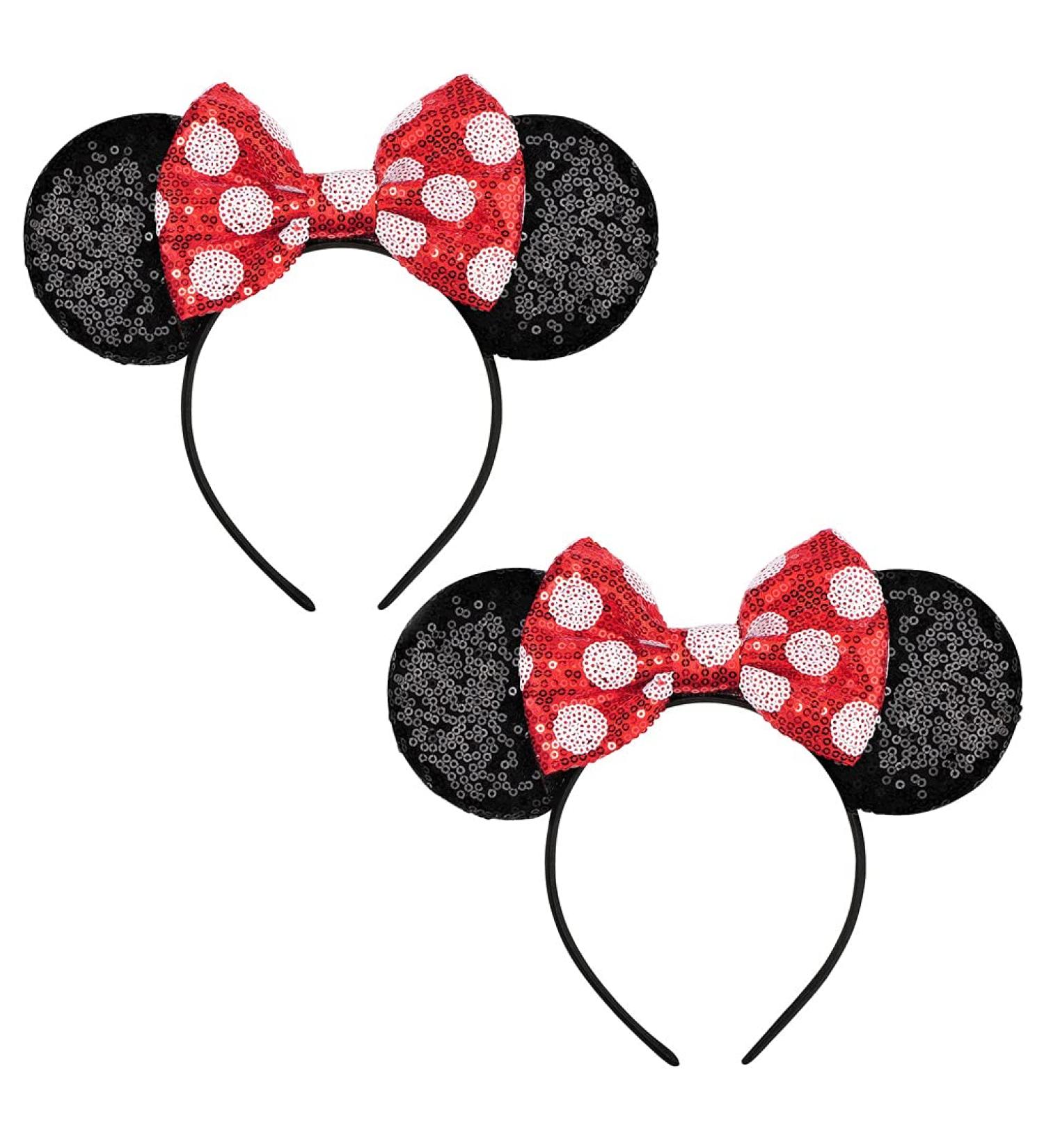 Disney FANYITY Minnie Ears Headbands - 2 Pcs Glitter Party Princess Decoration for Girls & Women (Red Bow Points) - Buy Online on GoSupps.com