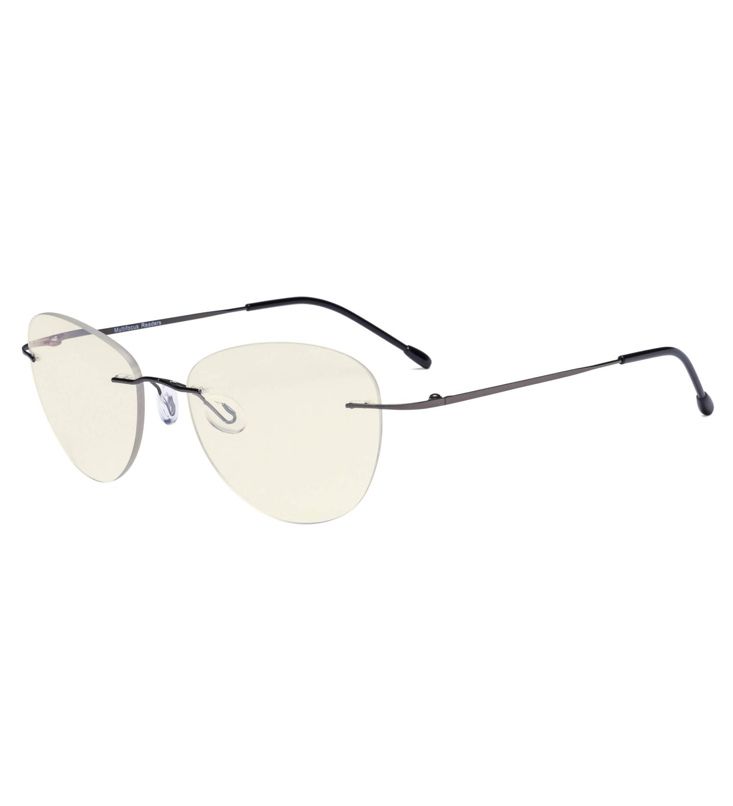Eyekepper Rimless Progressive Multifocus Reading Glasses for Women - Blue Light Filter +3.00 Metallic Blue Grey Pilot Style - Buy Online on GoSupps.com