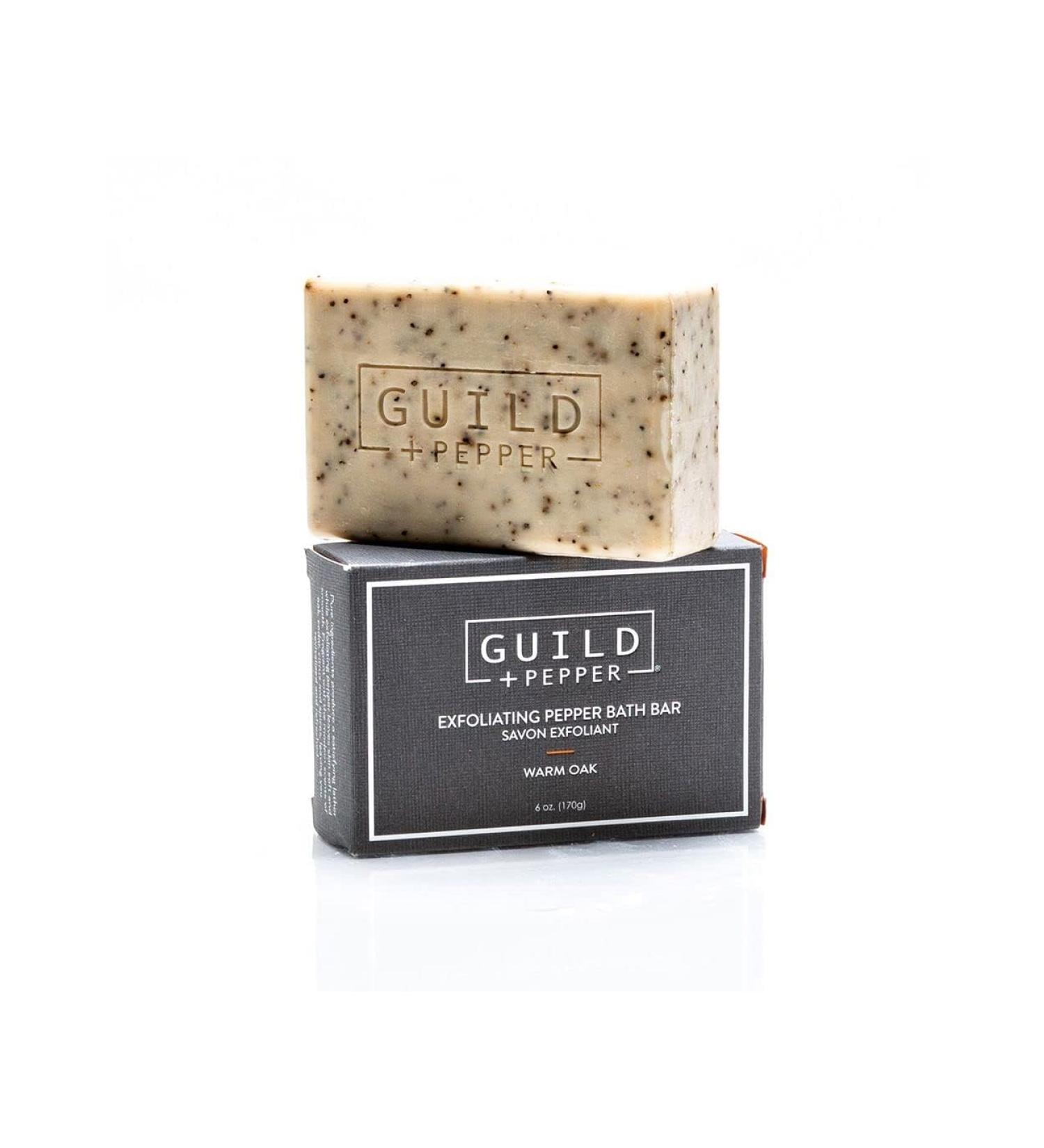Gilchrist & Soames Guild + Pepper Exfoliating Bath Bar 6oz - Natural Black Pepper & Aloe Hand & Body Cleanser Warm Oak Scent - International Shipping Available - Buy Online on GoSupps.com
