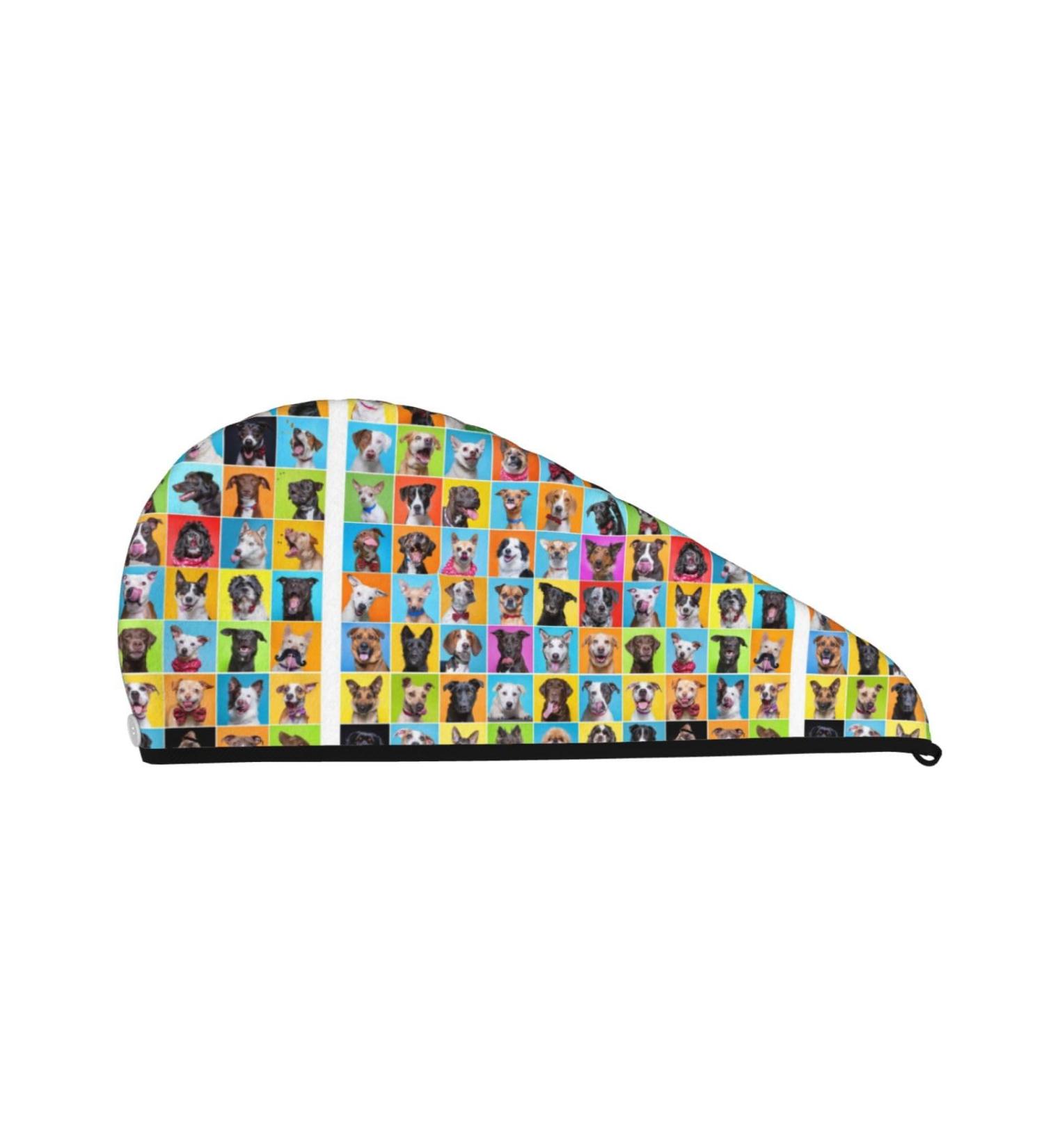 Hair Towel Wrap with Button | Cute Dogs Collage Hair Drying Turban for Quick Drying - Buy Online on GoSupps.com