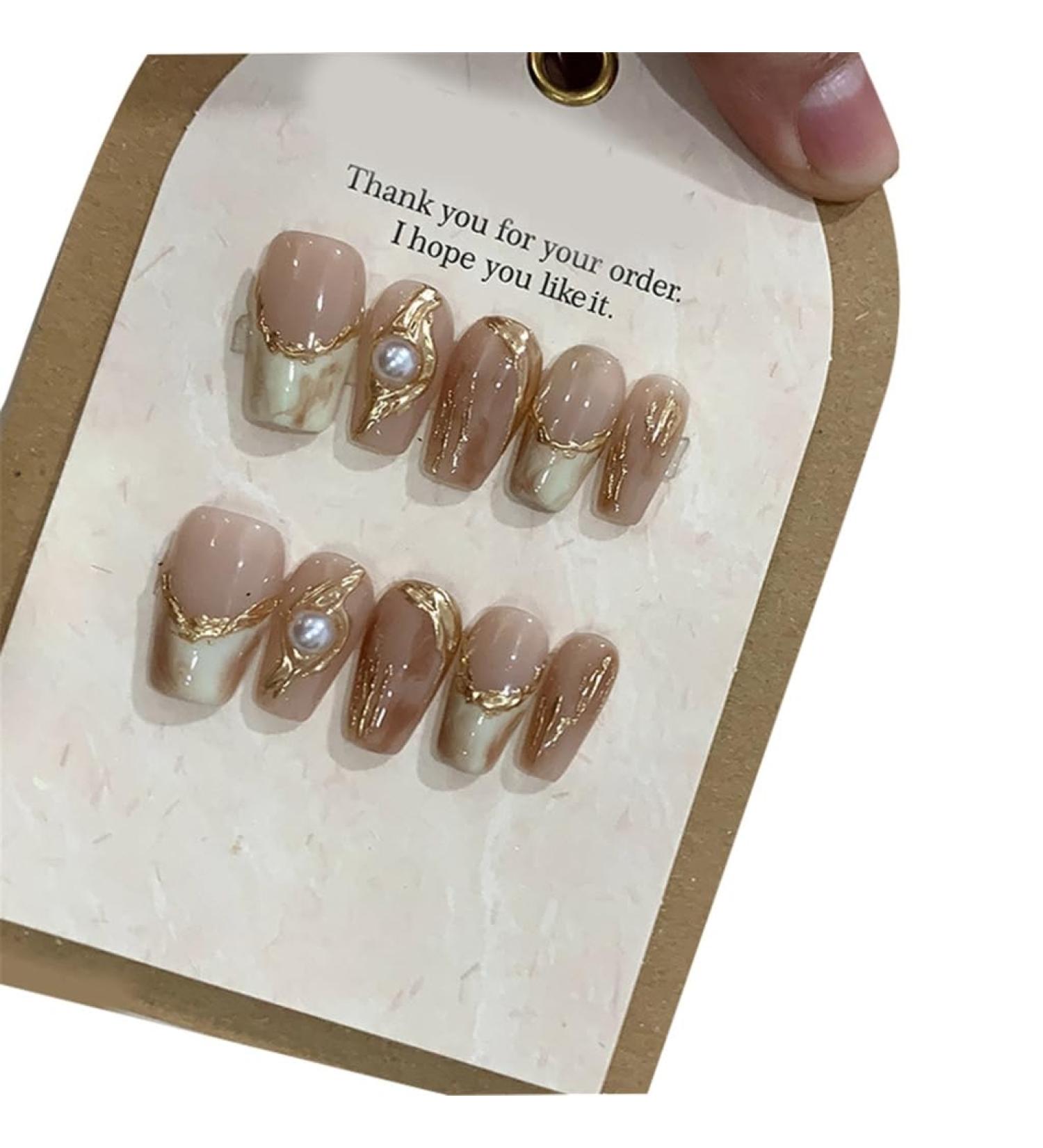 Ruarby Coffin/Ovals Press on Nail French Stripes Fake Nails Acrylic False Nails Artificial Nails Glues on Nail for Womens Girls - Buy Online on GoSupps.com
