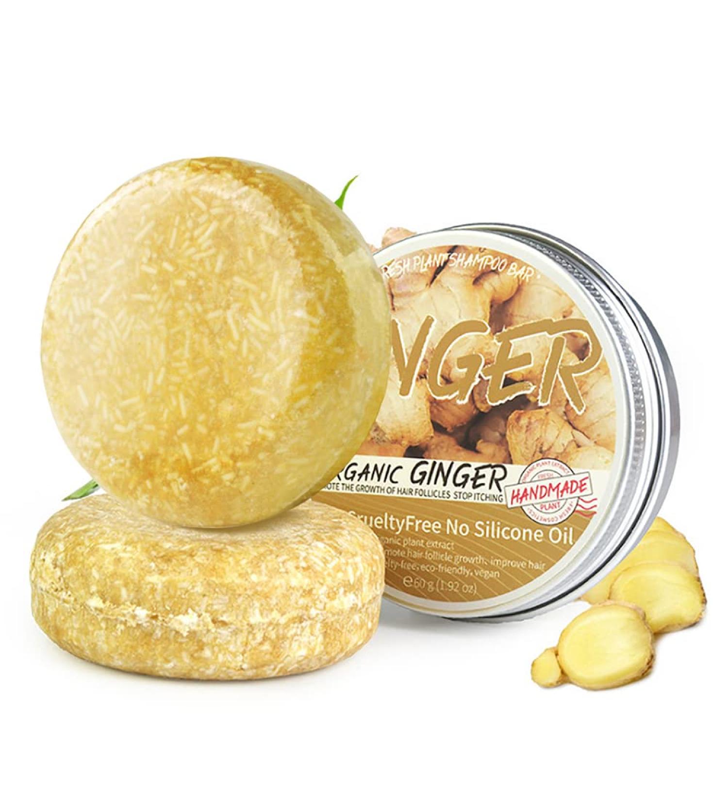Natural Handmade Shampoo Bar - 100% Organic Ginger Hair Wash for Soft Glossy Hair | Eco-Friendly Set of 2 - Nourish Scalp & Moisturize - Buy Online on GoSupps.com