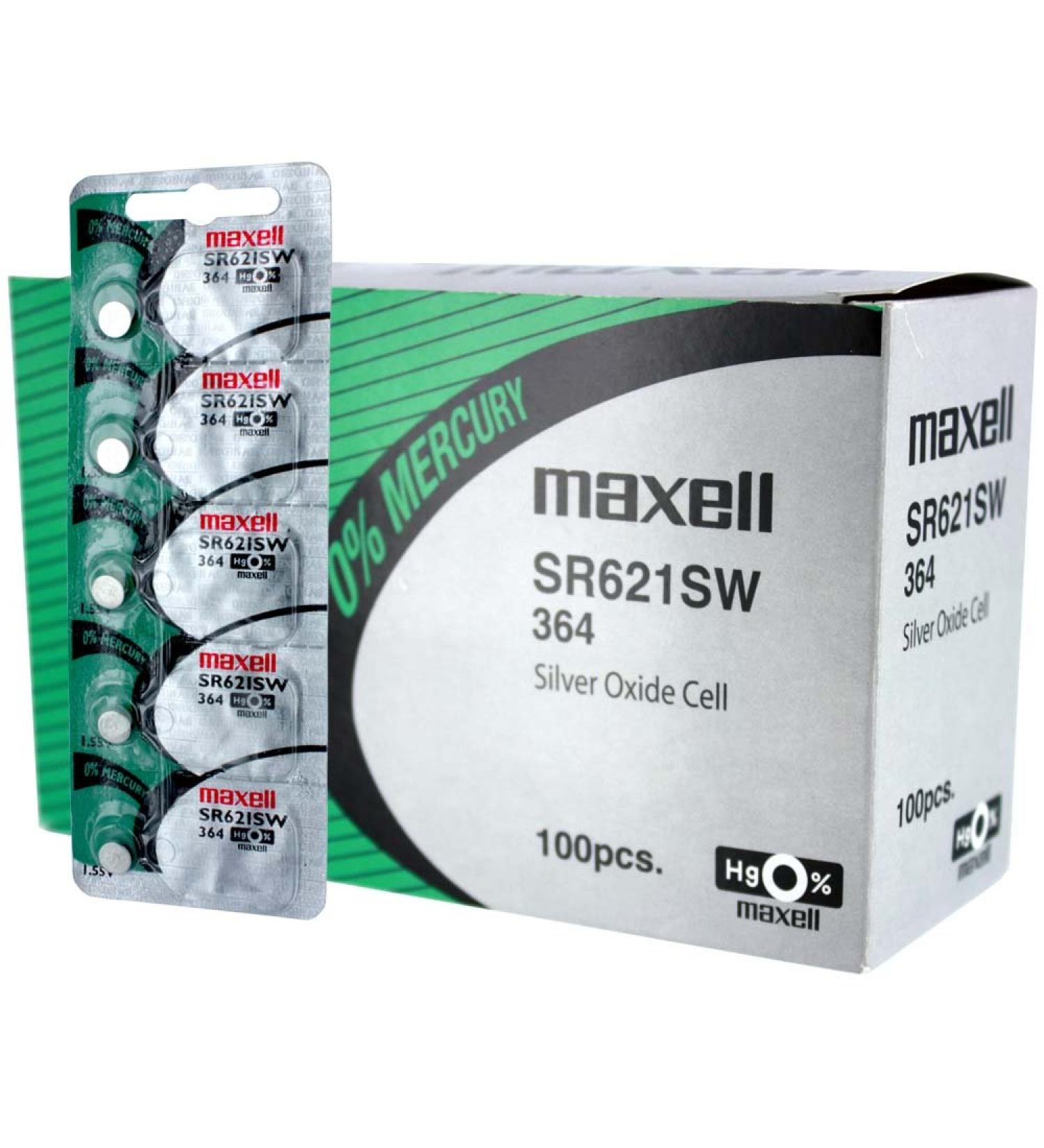100 pcs Maxell SR621SW SR60 SG1 364 Silver Oxide Watch Battery