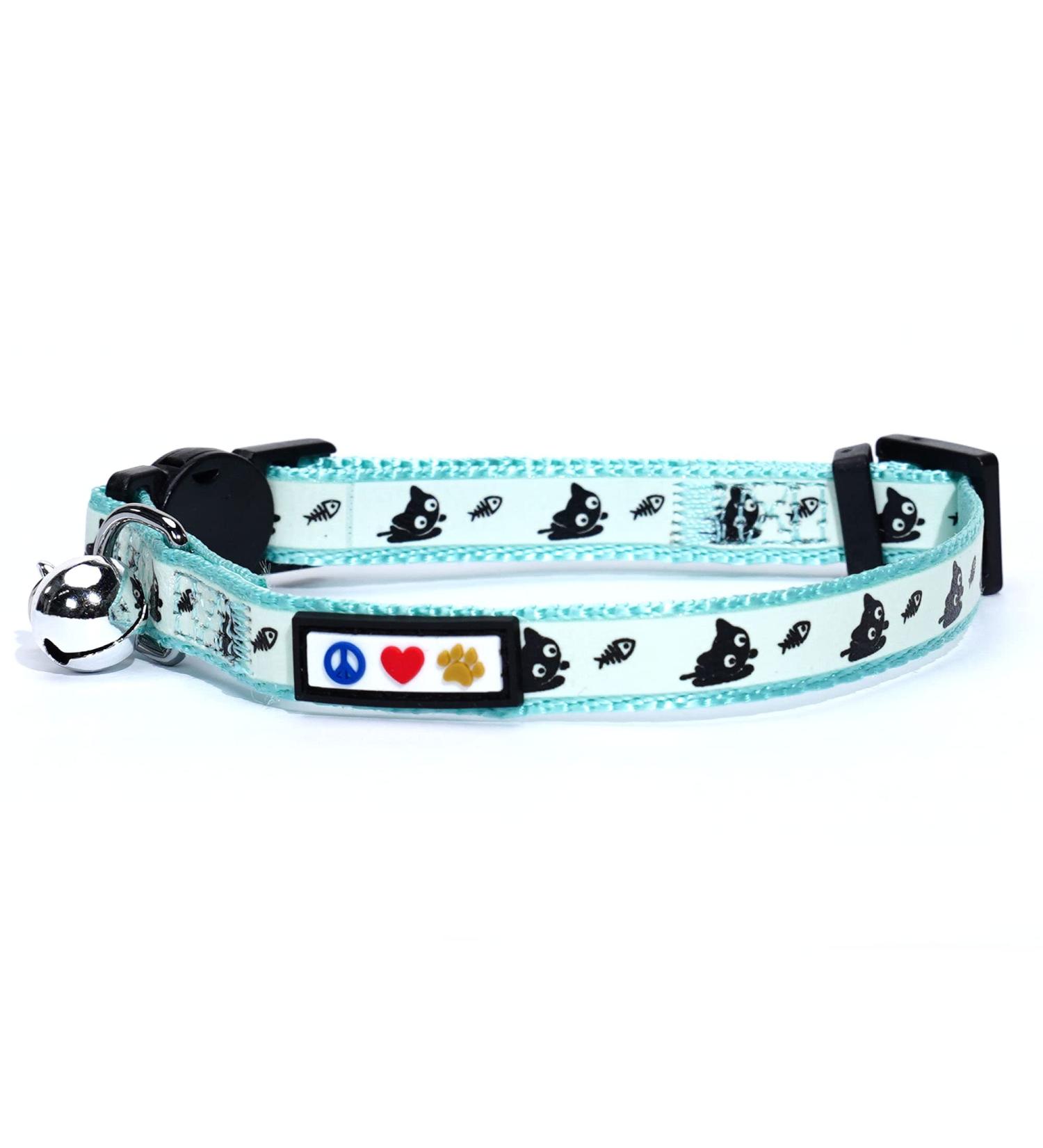 Pawtitas Glow in The Dark Cat Collar with Safety Buckle and Bell Teal - Buy Online on GoSupps.com