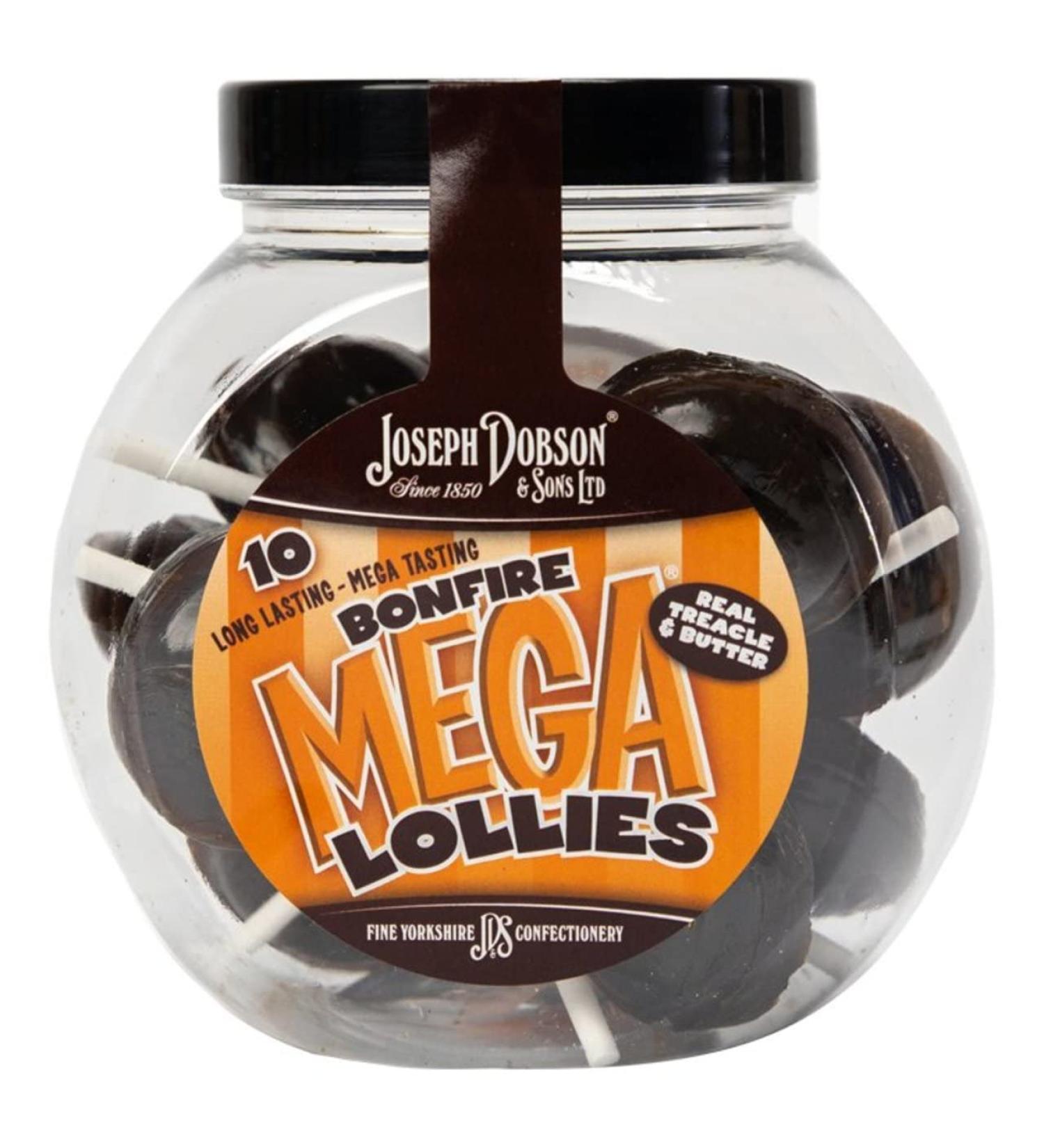 Joseph Dobson Bonfire Mega Lolly Jar - 10 Lollies Per Jar - Real Treacle Lollies - Vegetarian - Gluten Free - Buy Online on GoSupps.com