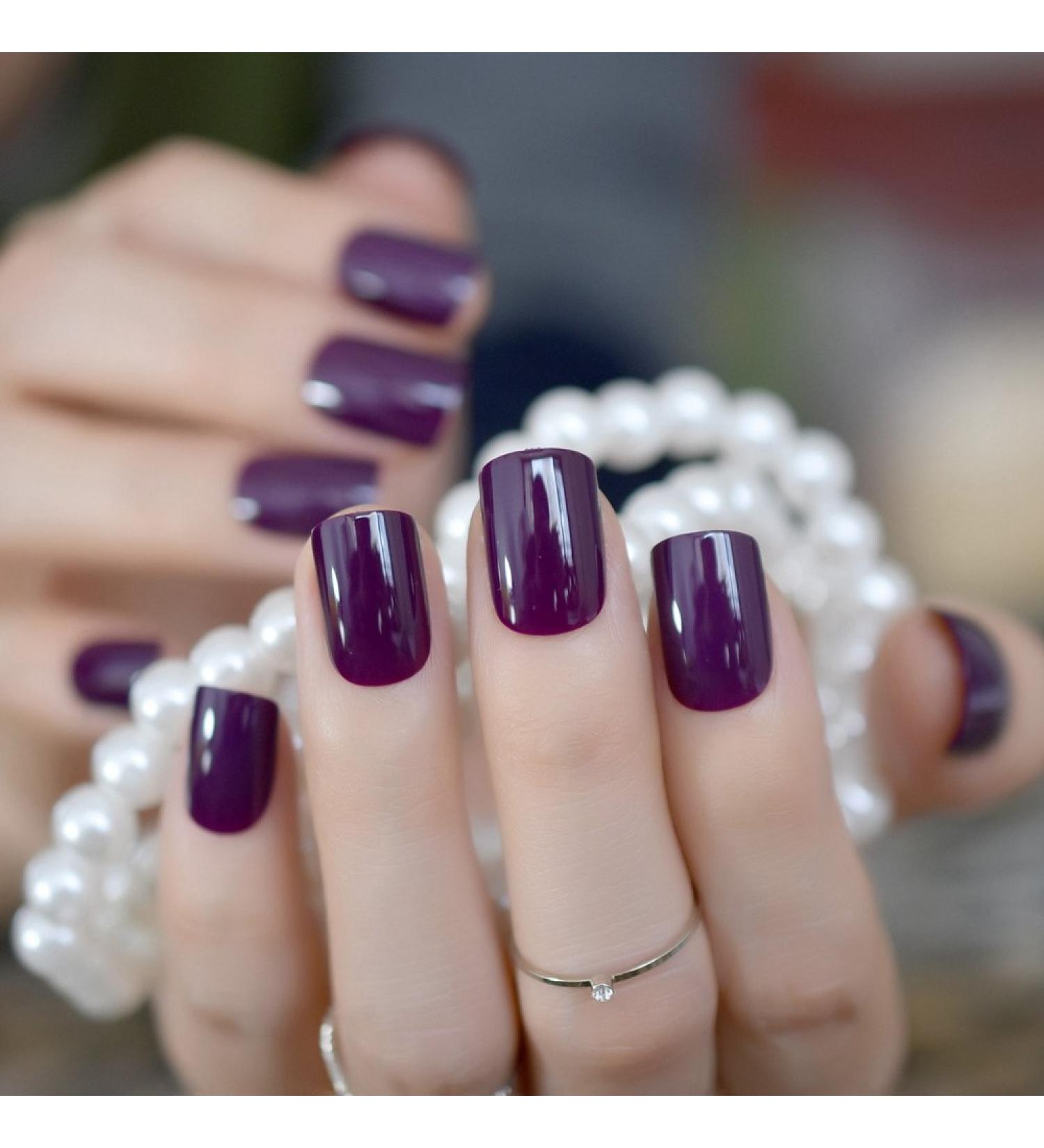 Elegant Purple Glossy Short Squoval Press On False Nails - Reusable Acrylic for Daily Office or Salon Manicure - Valentine's Day Nail Art Tips - 100ct - Buy Online on GoSupps.com