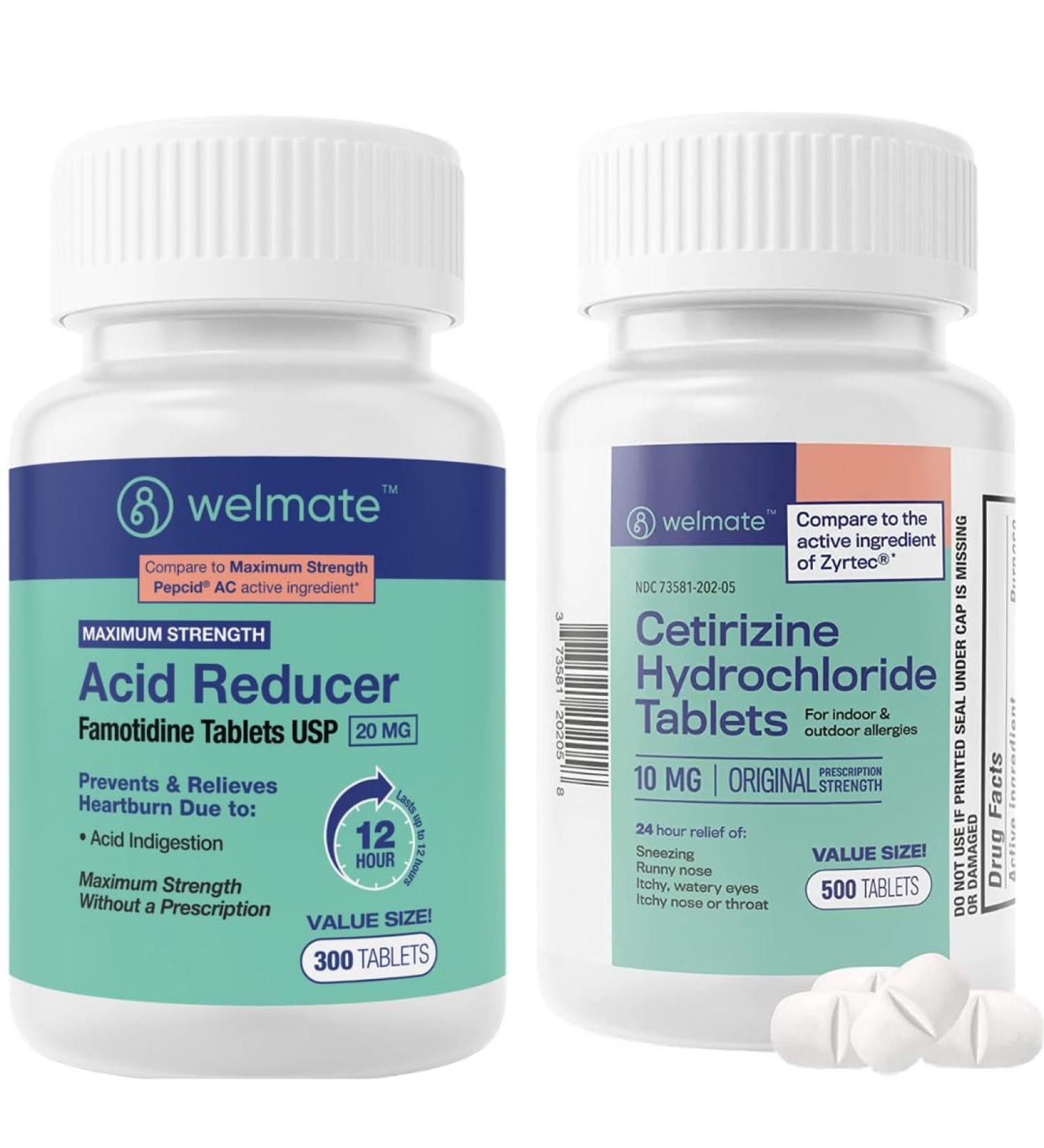 WELMATE Allergy & Stomach Relief Bundle | Cetirizine 10mg + Famotidine 20mg | 24hr Allergy & 12hr Heartburn Support | 500 + 300 Tablets