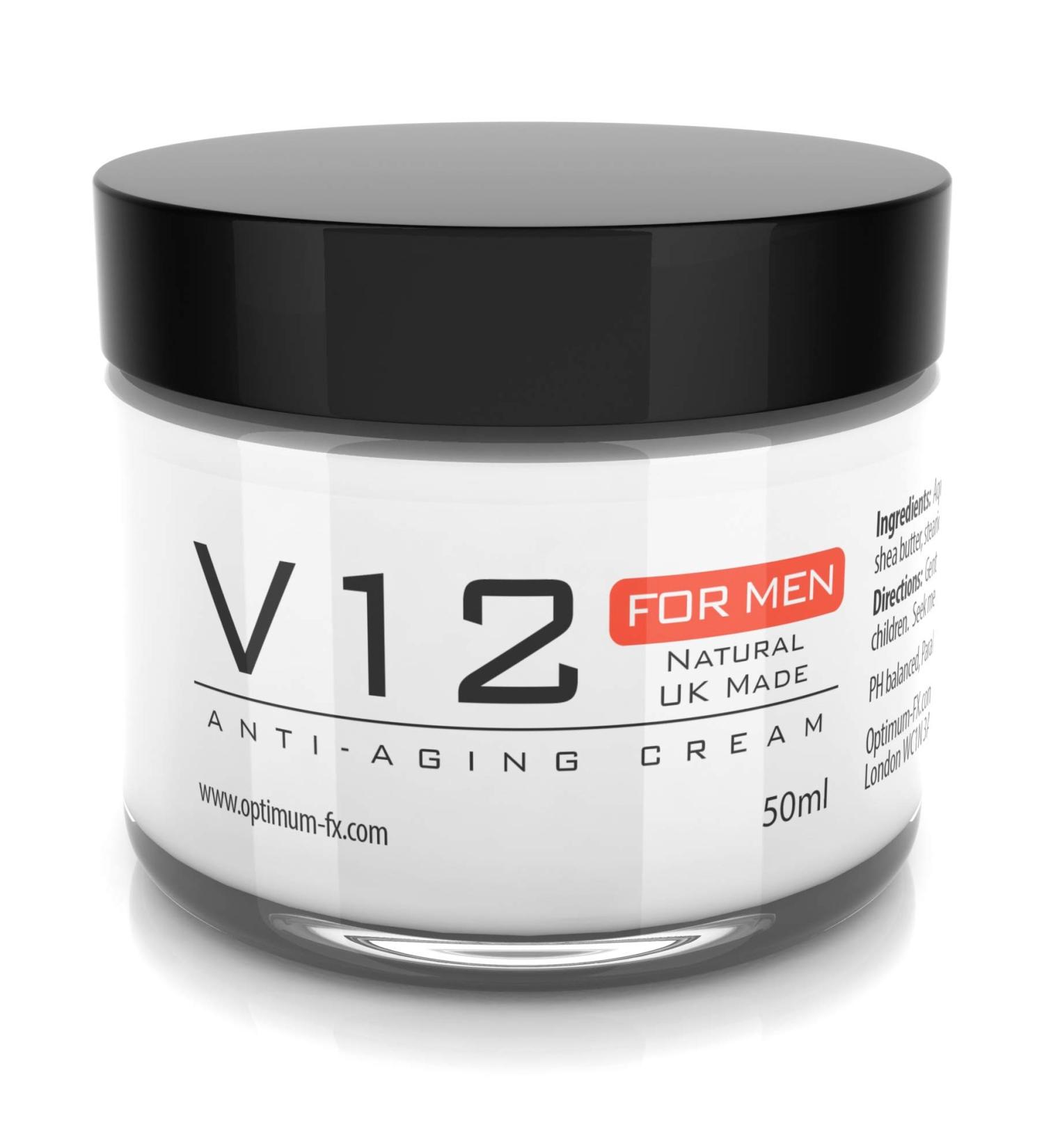 V12 Men's Anti-Aging Cream UK Made With Natural and Organic Ingredients - Paraben and Cruelty FREE - 50ml - Buy Online on GoSupps.com