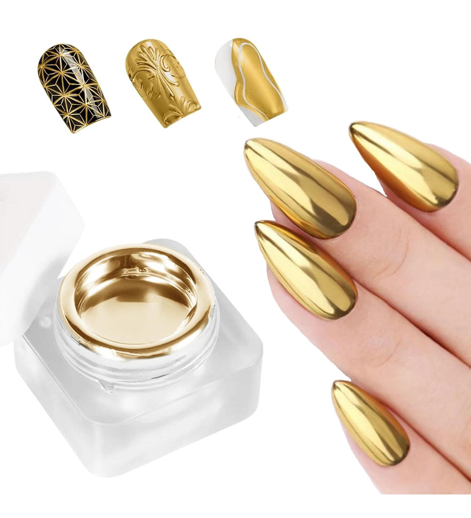 Metallic Painting Gel Nail Polish - Super Bright Mirror Gold Effect Nail Polish - Super Glossy Mirror Finish 3D Metal Painting Gel Drawing DIY Nail Art - Buy Online on GoSupps.com