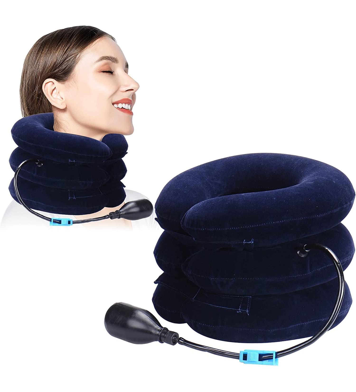 Cervical Neck Traction Device - Neck Support & Pain Relief for Cervical Spine - Adjustable Neck Pull Bandage - Blue - Buy Online on GoSupps.com