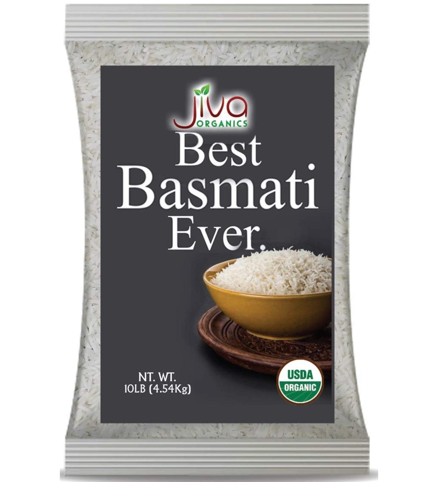 Jiva Organics Organic Basmati Rice 10 LB Bag - Premium Quality Long Grain Rice from India - 10 Pound Pack - Buy Online on GoSupps.com