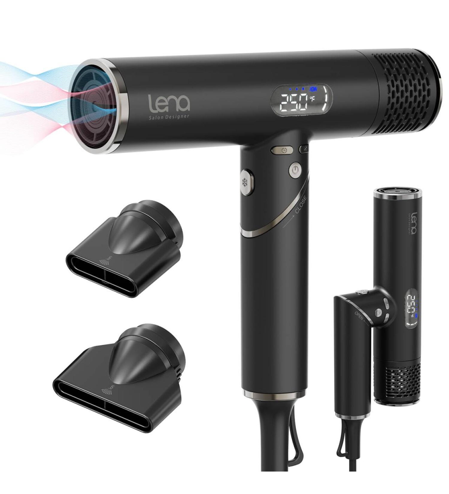 LENA Travel Hair Dryer | Powerful Ionic Foldable Blow Dryer | Lightweight Fast Drying with Brushless Motor | Hair Protection & LED Display - Buy Online on GoSupps.com