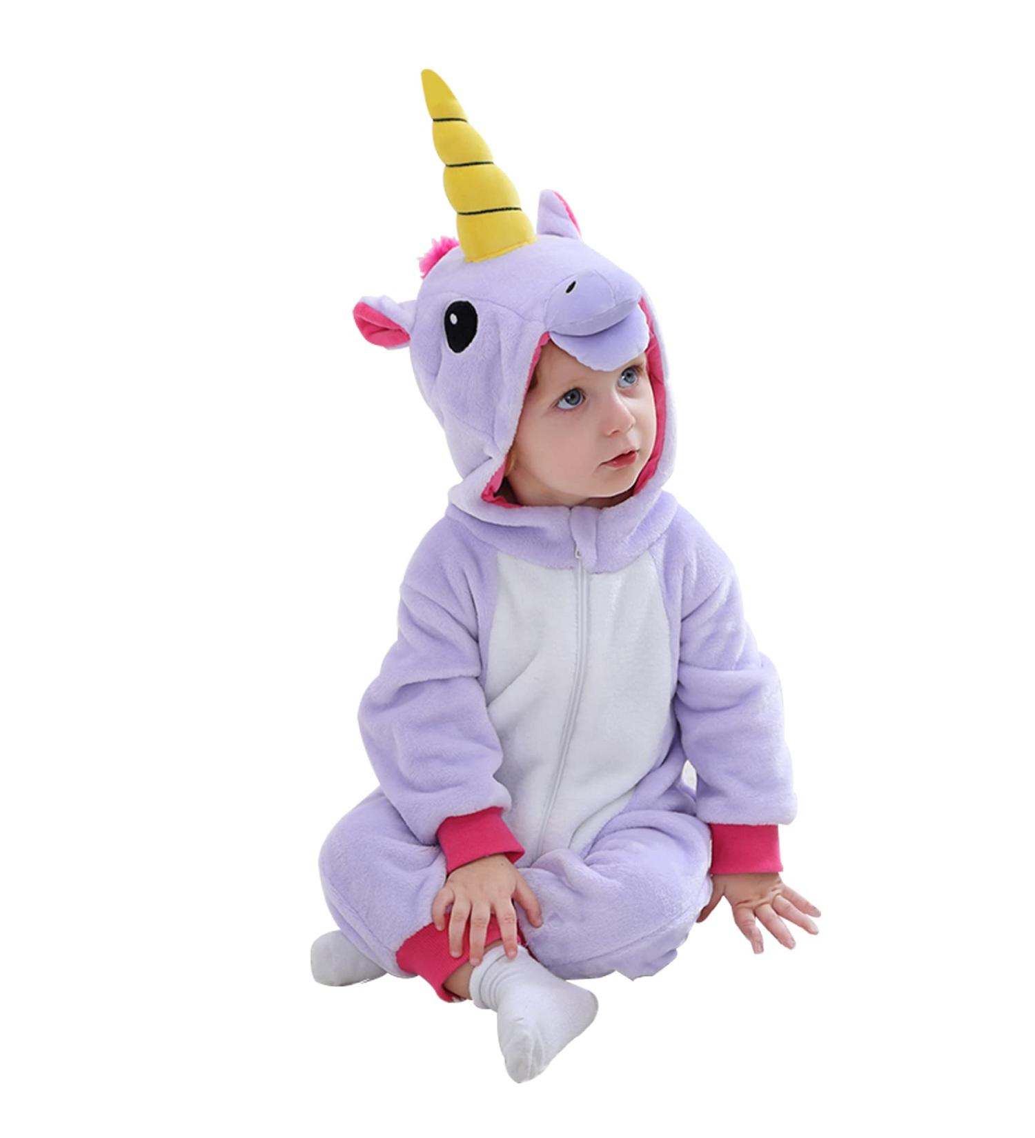 Doladola Baby Unicorn Romper | Flannel Animal Hooded Jumpsuit for Toddler | 2-3.5 Years | Purple - Buy Online on GoSupps.com