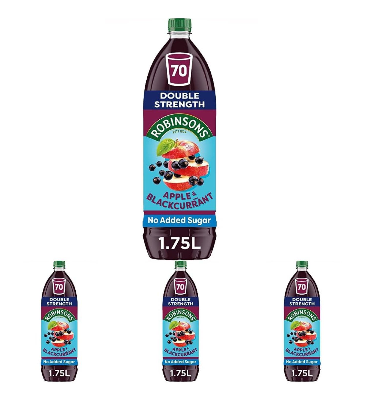 Robinsons Double Strength Apple & Blackcurrant No Added Sugar Squash 1.75L (Pack of 4) - Buy Online on GoSupps.com