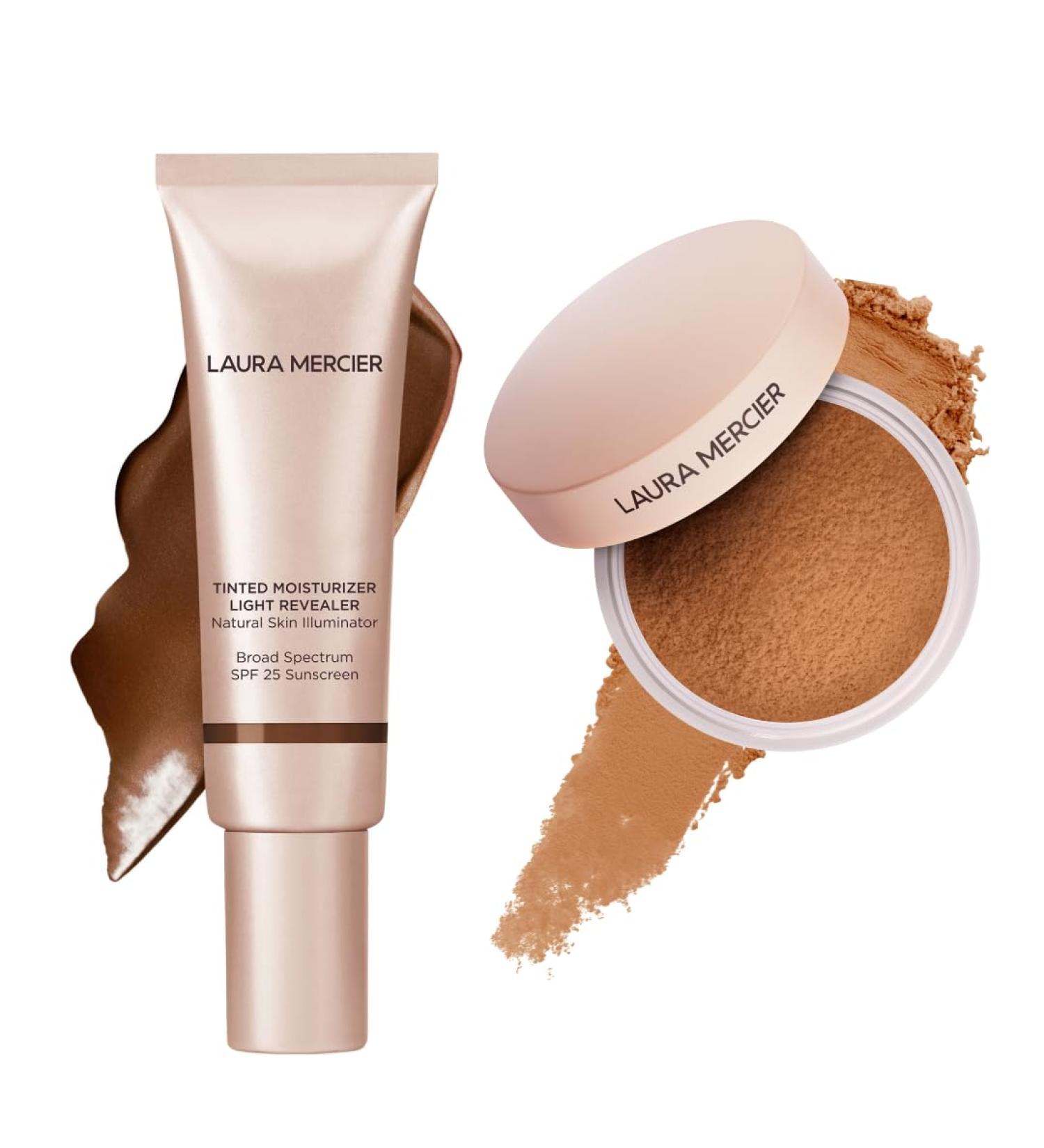 Laura Mercier Tinted Moisturizer Light Revealer with SPF 25 Luminous Finish Shade 6C1 Cacao and Translucent Loose Talc-Free Setting Powder Ultra-Blur: Hyaluronic Acid Infused Shade Medium Deep Bund - Buy Online on GoSupps.com