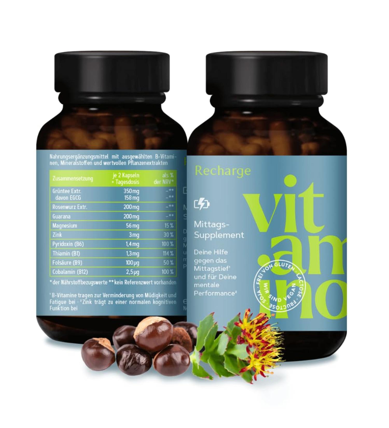 Vitamino Calculation Caffeinated Capsules | Boost Mental Performance | Vegan Gluten-Free & Lactose-Free with Guarana Green Tea & B Vitamins - Buy Online on GoSupps.com