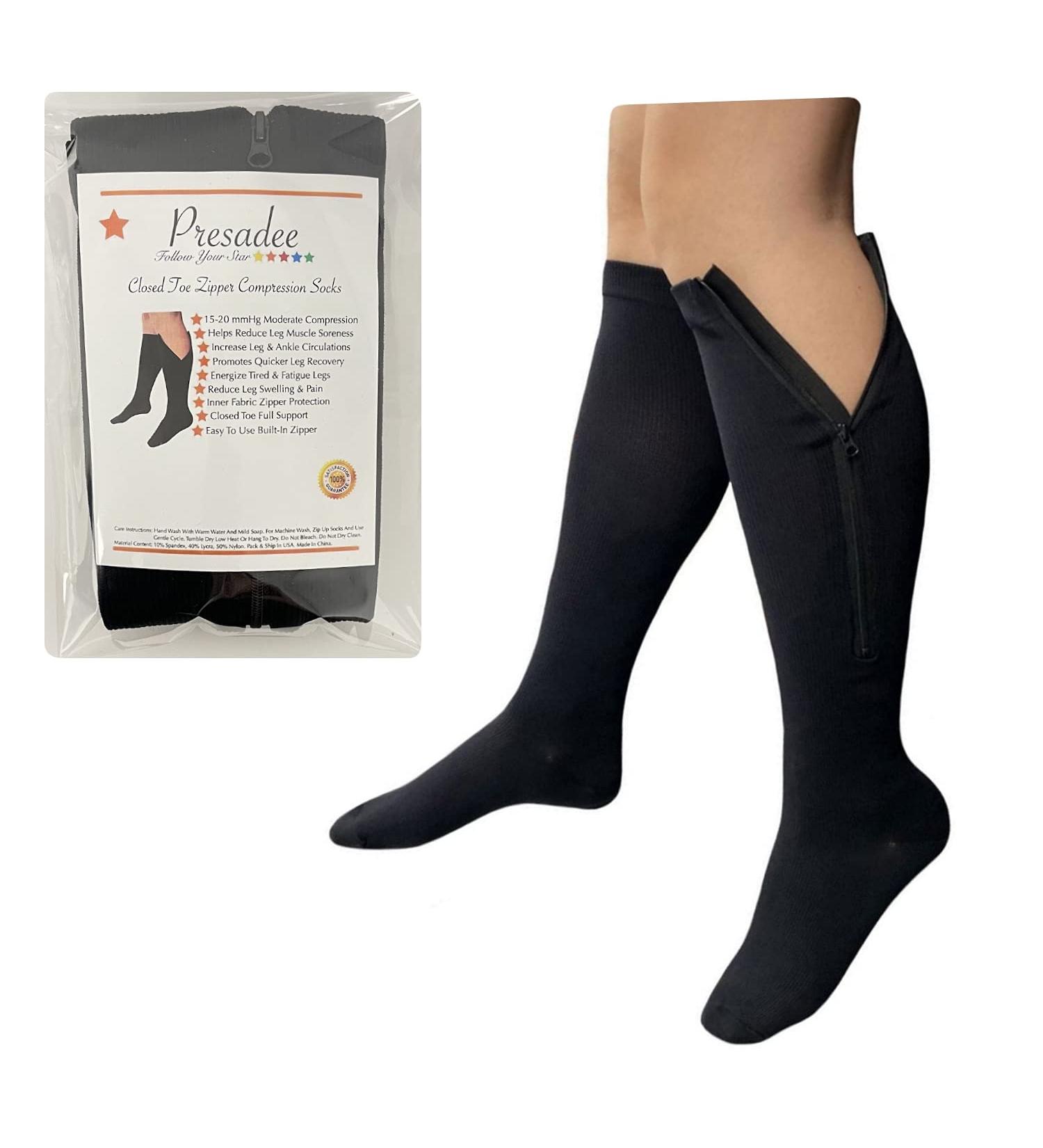 Presadee Closed Toe 15-20 mmHg Zipper Compression Socks - Black 2XL - Buy Online on GoSupps.com