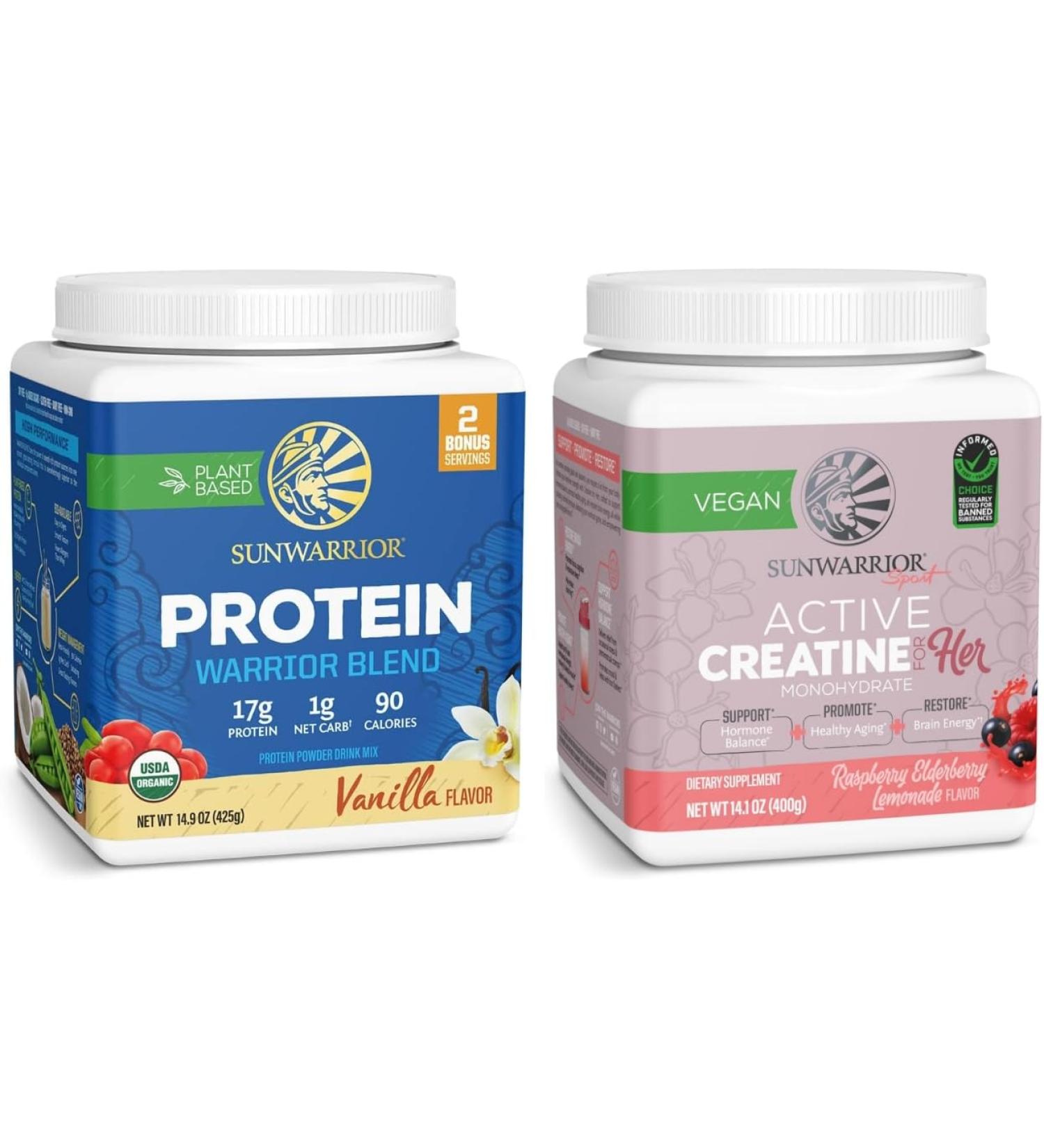 Creatine for Her & Vanilla Organic Plant Based Protein Powder Set | Bundle & Save | Vegan Organic Protein plus Raspberry Lemonade Creatine Monohydrate (50 Servings Creatine 17 Servings Vanilla) - Buy Online on GoSupps.com