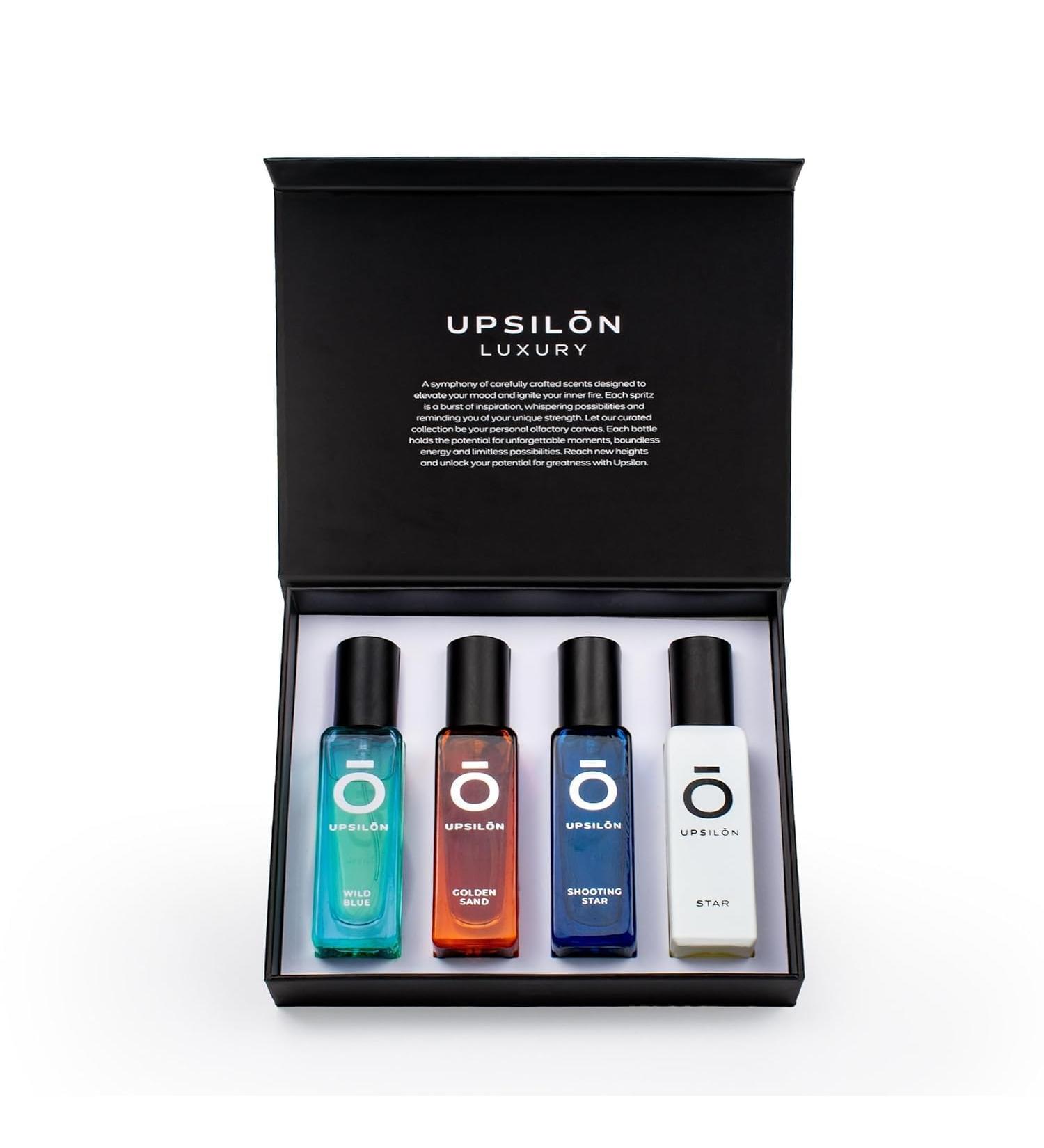 UPS.ILON Luxury Man Perfume Gift Set 4 x 20 ml for Men with Shooting Star Wild Blue Golden Sand and Star Perfume | Long Lasting EDP Fragrance Scent - Buy Online on GoSupps.com