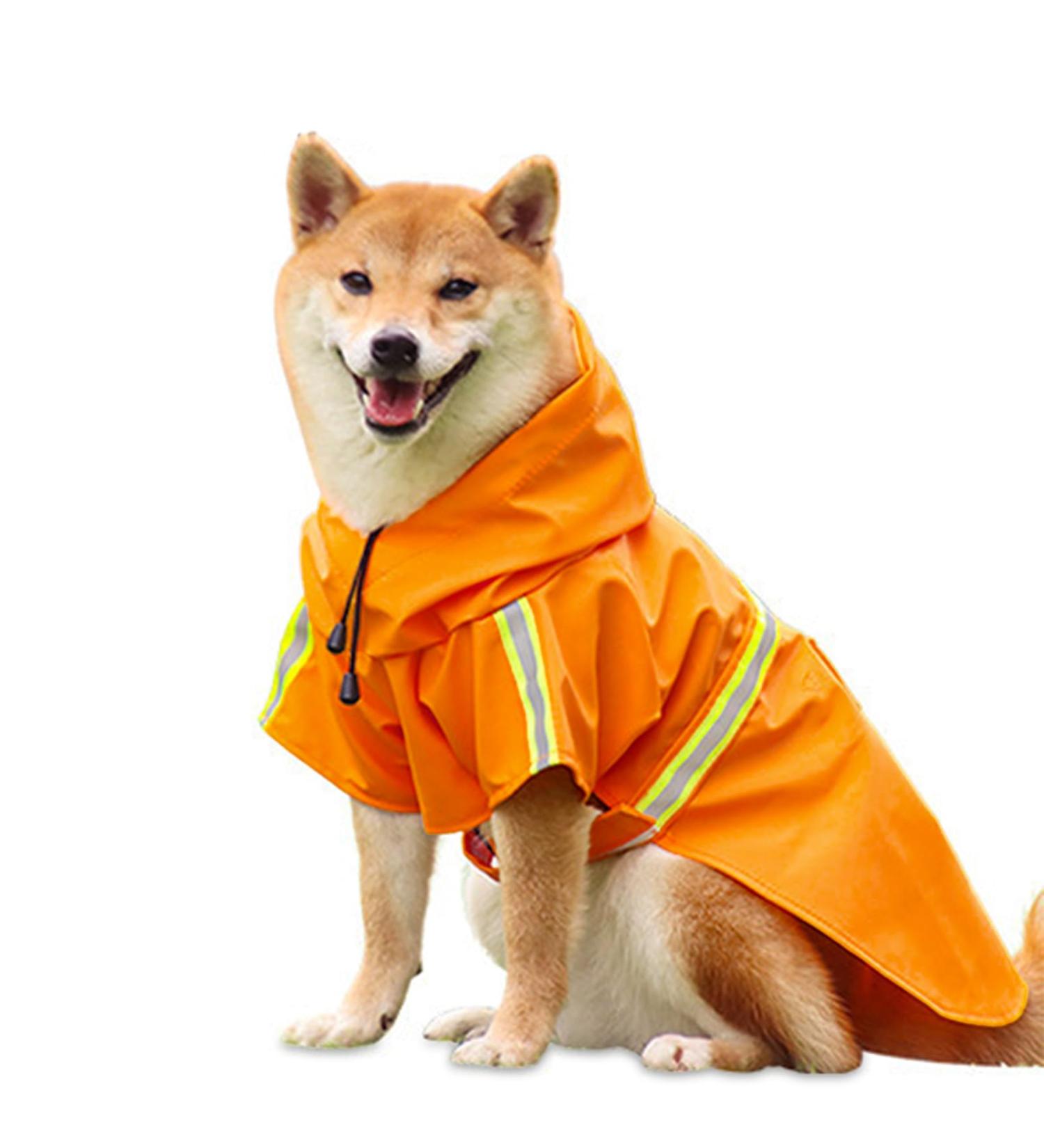 Adjustable Waterproof Dog Mackintosh Coat - Reflective Stripes for Small Medium & Large Dogs | Outdoor Rain Jacket with Hood (Orange L) - Buy Online on GoSupps.com