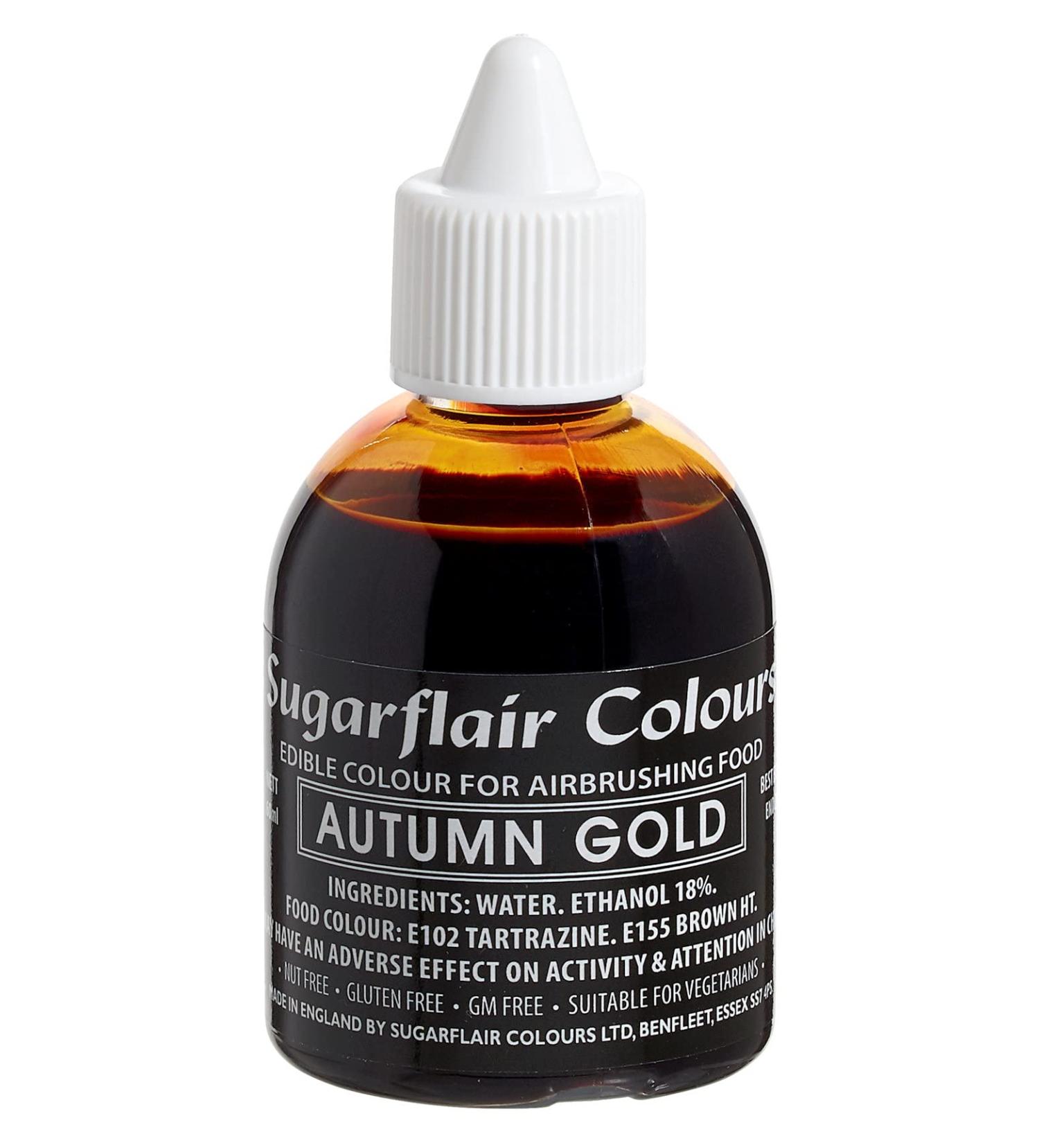 Sugarflair Autumn Gold Edible Airbrush Colour - Edible Food Colouring Airbrush Paint for Cakes Cupcakes Icing and Cake Decorations - 60ml