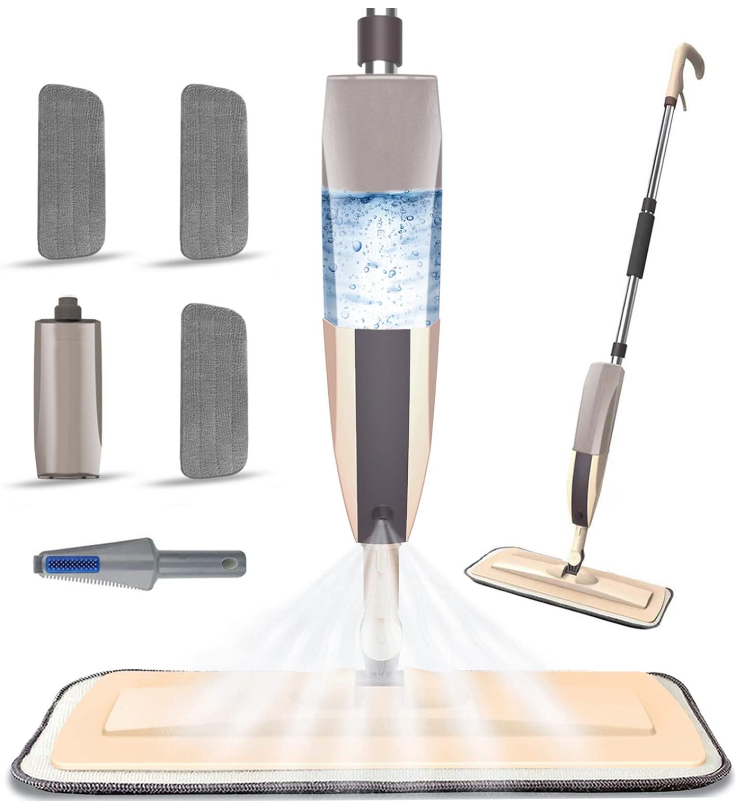 Microfiber Spray Mop for Floor Cleaning - 3 Washable Pads, Handle Flat Mop with Sprayer for Kitchen, Hardwood, Laminate & Ceramic Tiles - Dust Brown - Buy Online on GoSupps.com