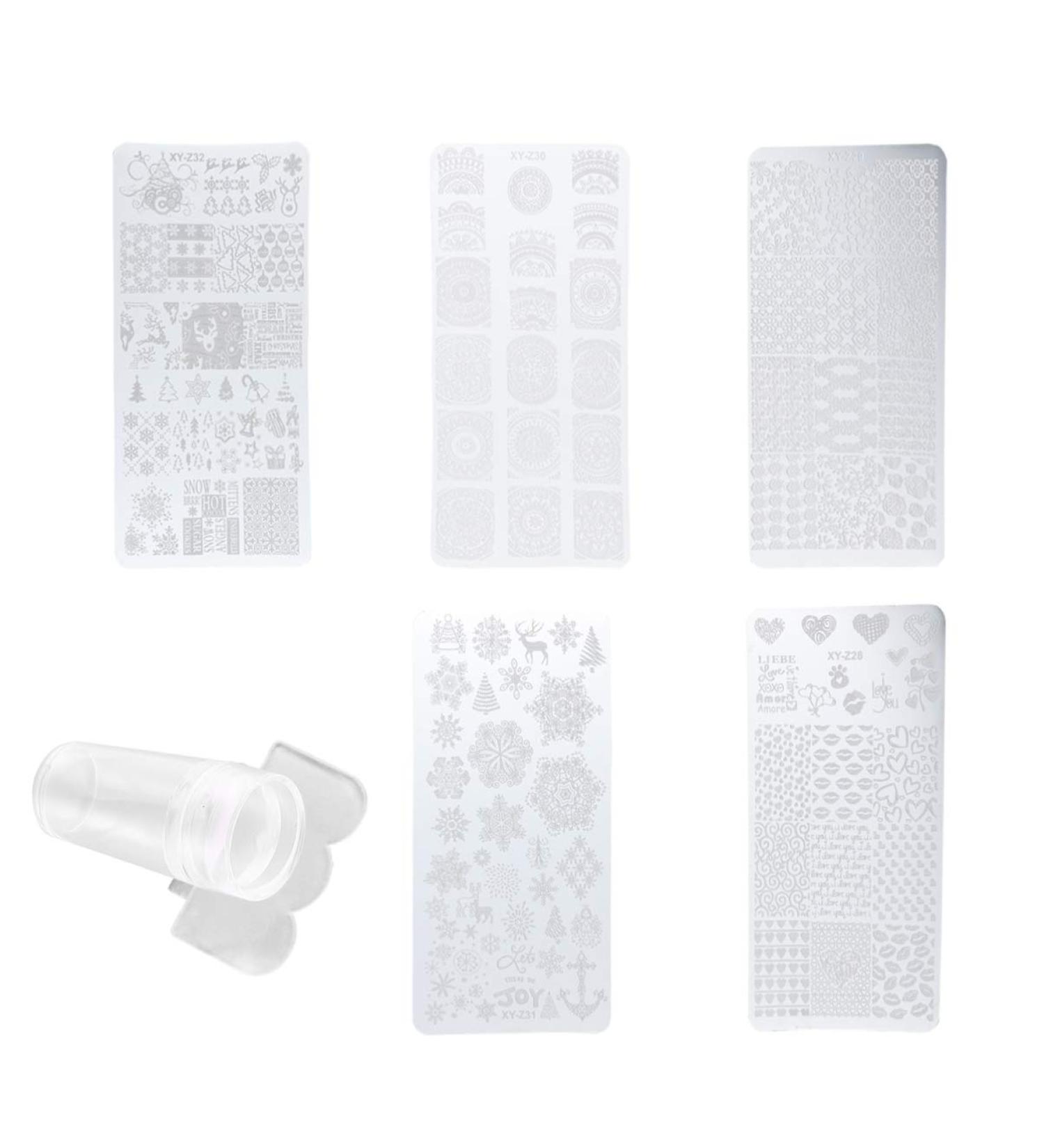 FRCOLOR 5Pcs Christmas & Halloween Nail Art Stamping Plate Kit - Includes Nail Stamp & Scraper for Creative Holiday Nail Designs - Buy Online on GoSupps.com