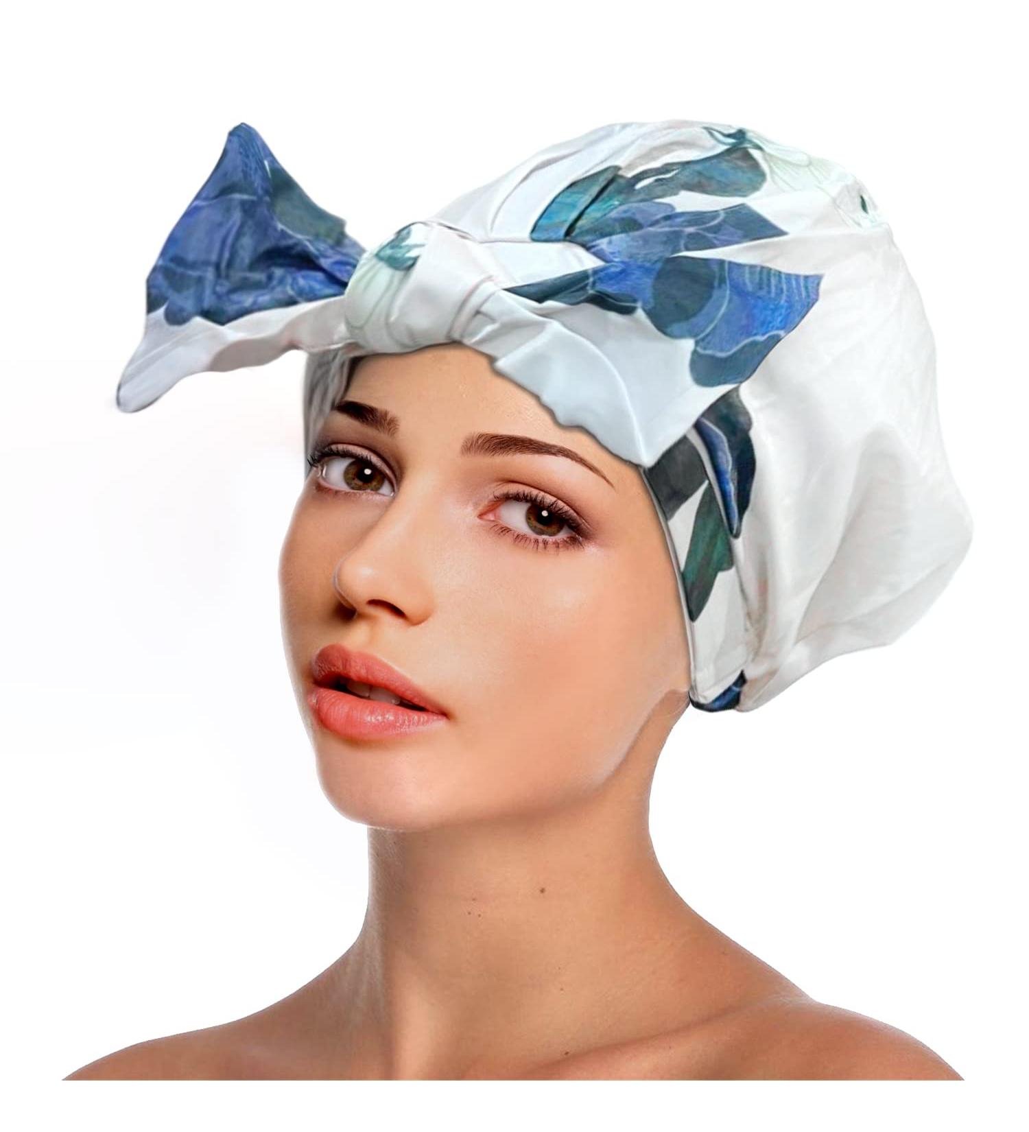 Luxury Reusable Waterproof Satin Shower Cap for Long Hair - Adjustable Elastic Band - Large Size for Curly Hair - Buy Online on GoSupps.com