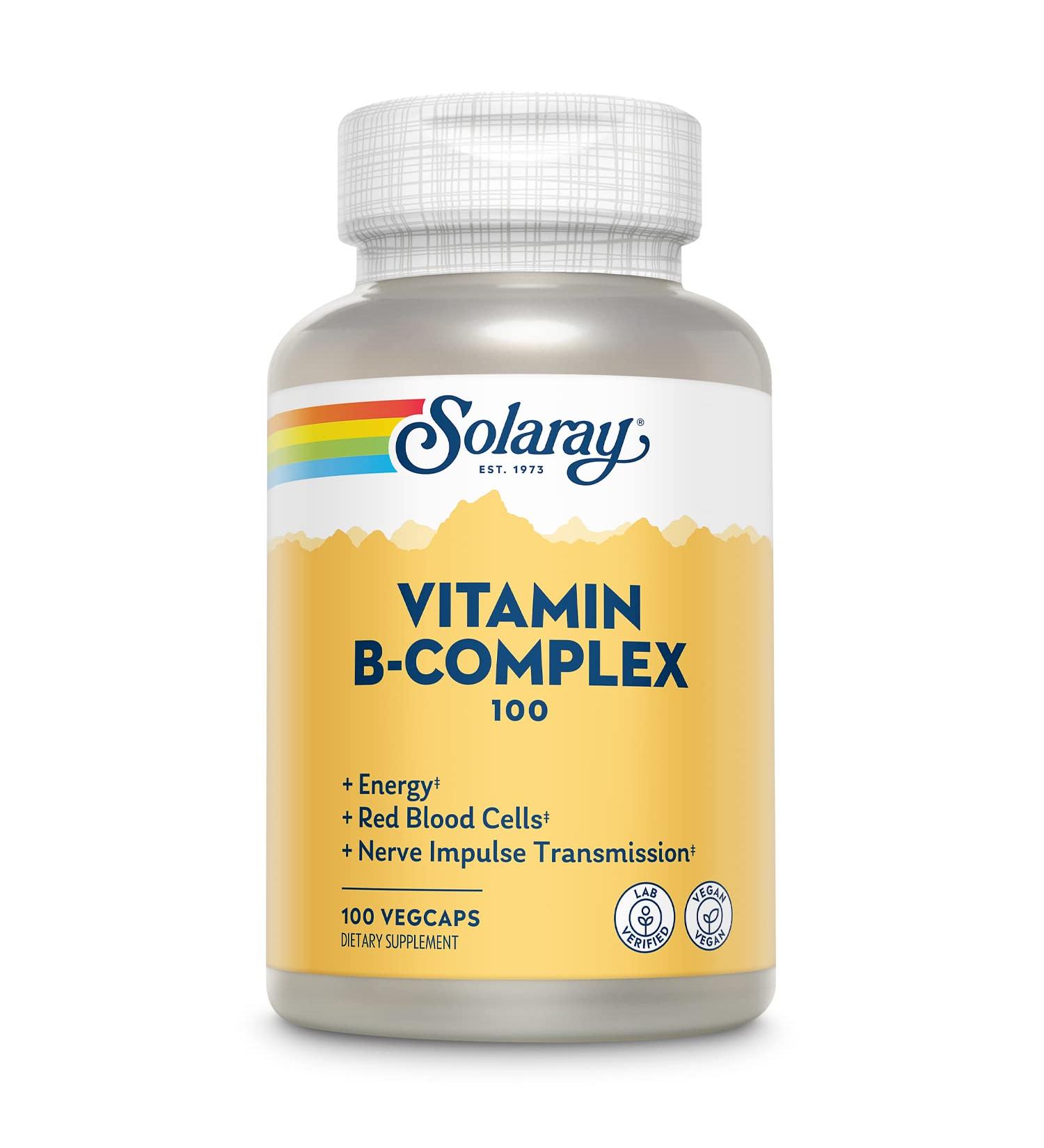 Solaray B-Complex 100mg - 100 Capsules | High Potency Energy Support - Buy Online on GoSupps.com