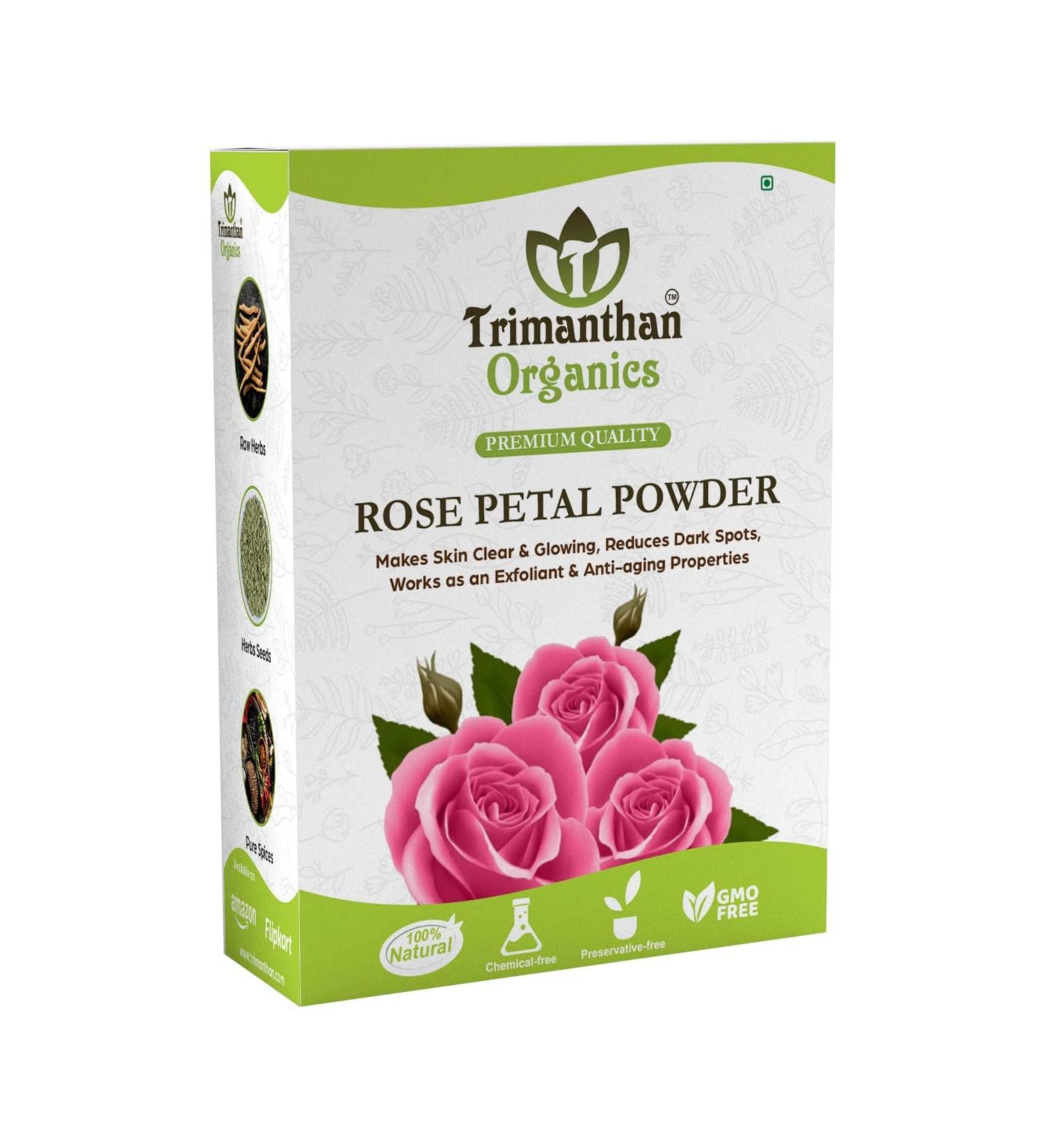 Organics Rose Petal Powder For Face (100 GM) | Skin Care | Helps Reduce Dandruff Promotes Hair Growth & Skin Elasticity Hydrates Scalp & Skin - 100% Pure & Natural