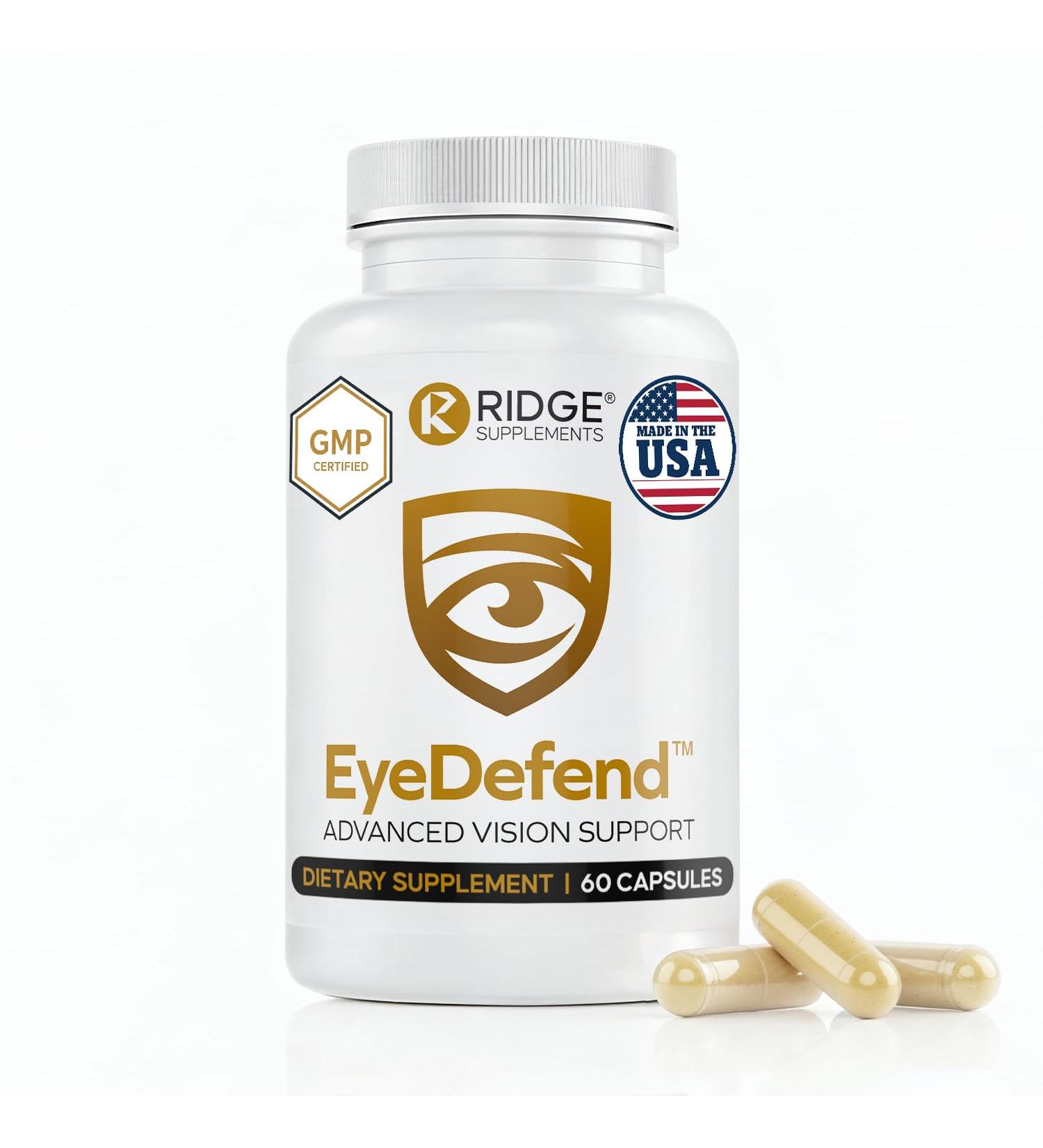 EyeDefend Vision Support Supplement Supports Overall Vision - Lutein Zeaxanthin Bilberry Vitamin A C E & Antioxidants Blue Light Defense for Eye Health & Visual Function 60 Capsules - Buy Online on GoSupps.com