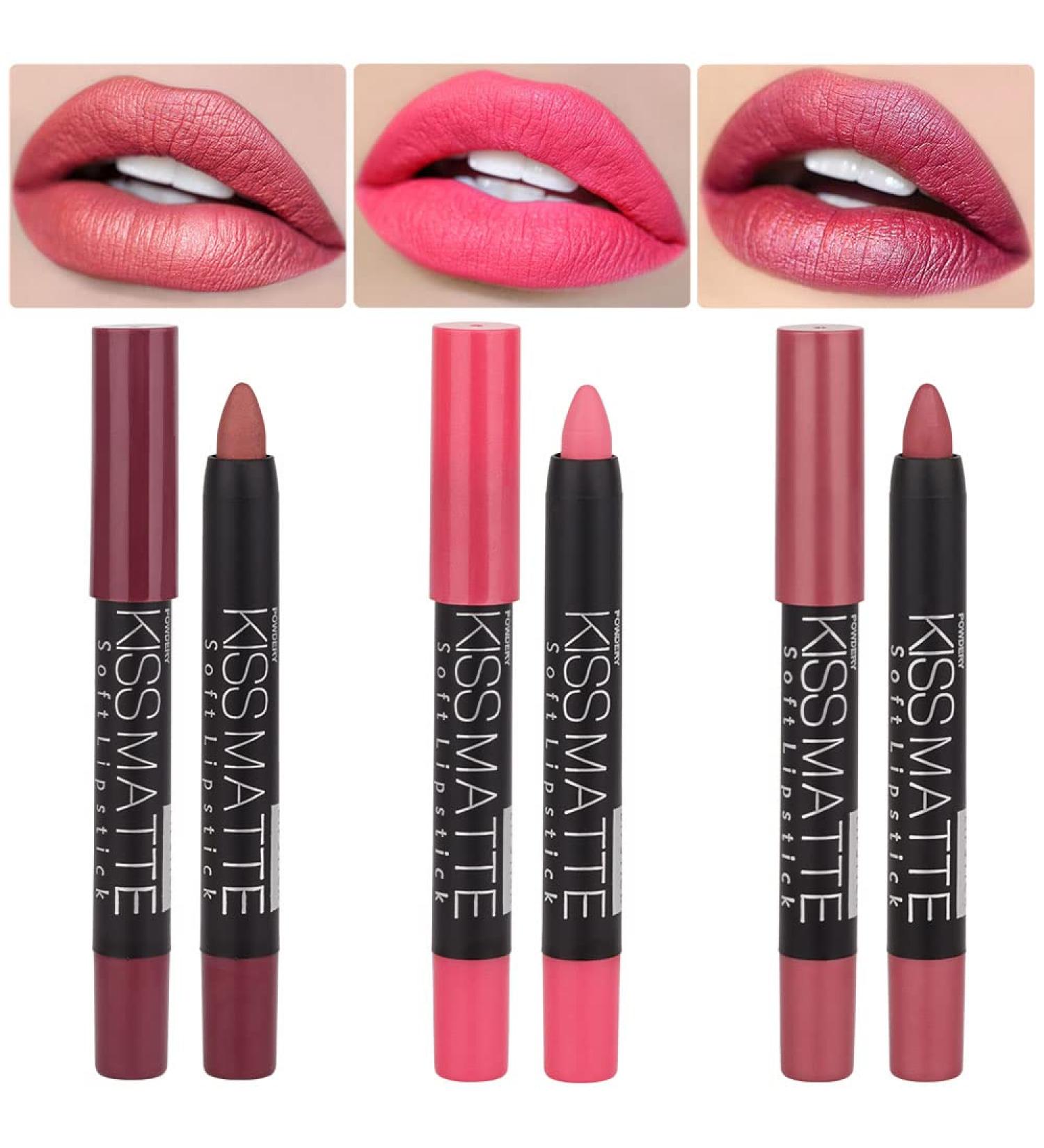 3 Colors Moisture Smooth Longwear Lipstick Set - Matte Finish Lip Crayon Pack for Makeup Collection - Waterproof Velvet Lip Gloss Stain - Nourishing Formula (01# 04# 07#) - Buy Online on GoSupps.com
