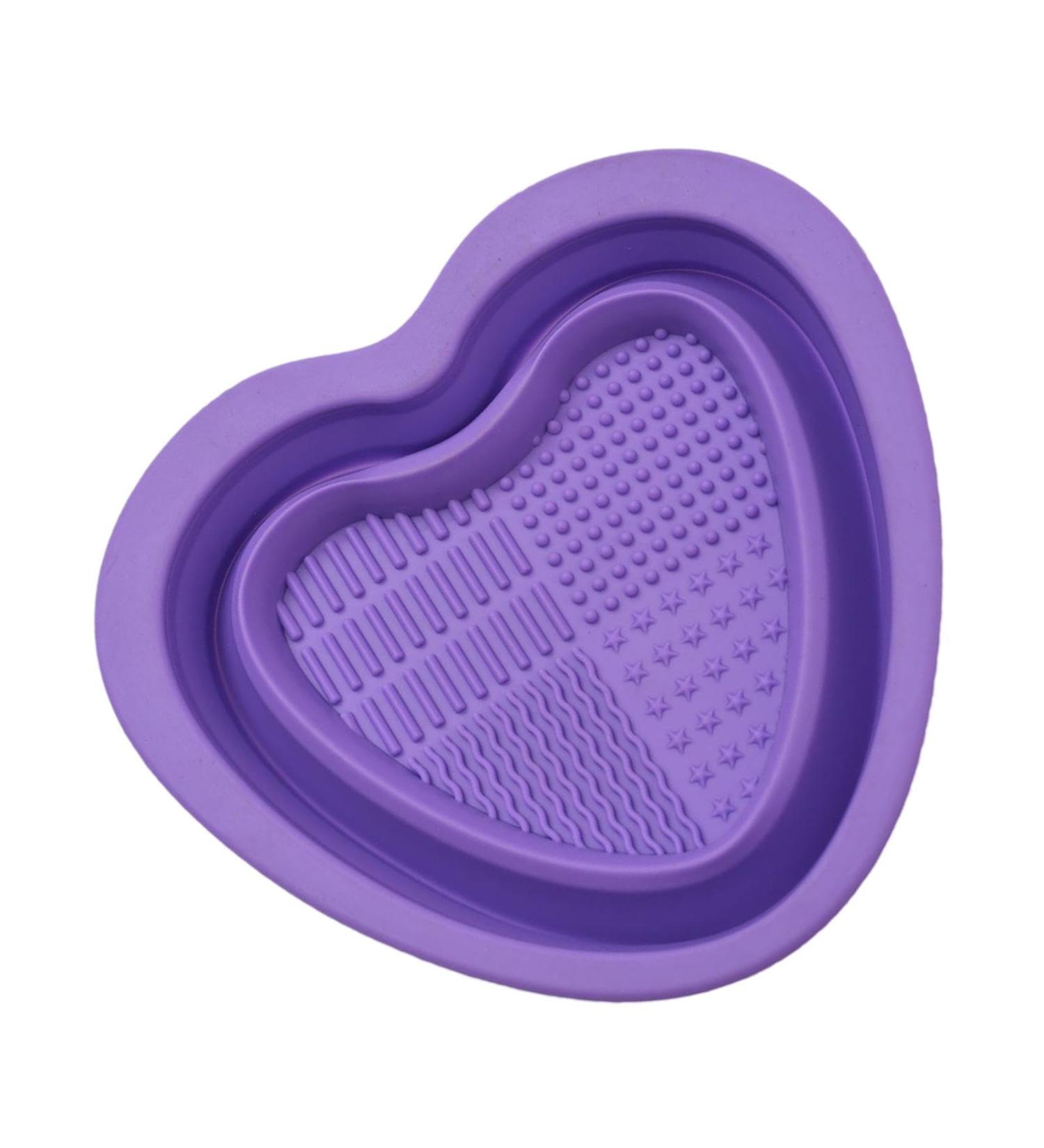 Makeup Brush Cleaner Bowl - Heart Shape Silicone Cosmetic Brushes Cleaning Tool Portable Washing Tool for Brushes Sponges Makeup Cleaning Tools for Makeup Lovers Purple - Buy Online on GoSupps.com