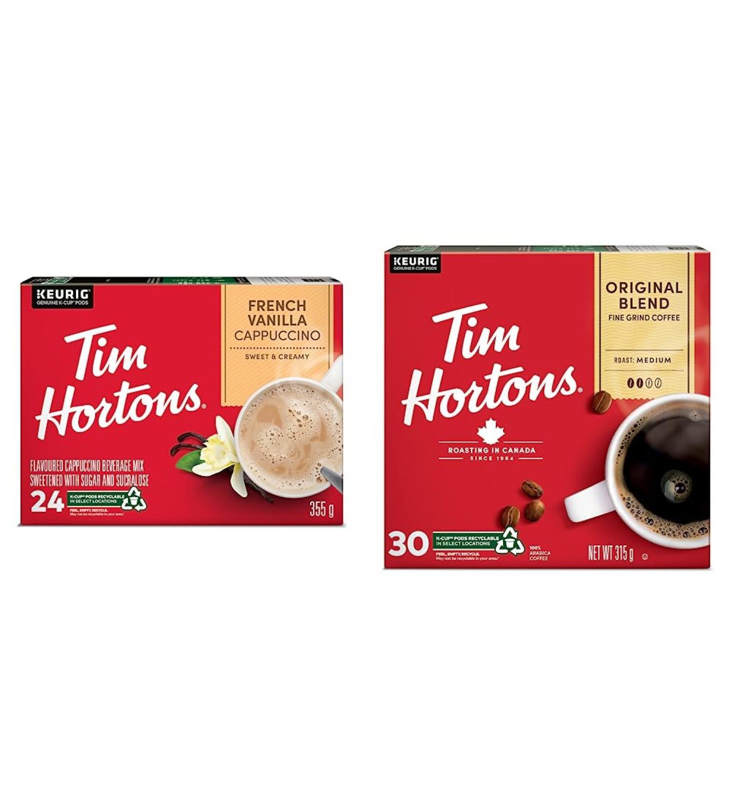Tim Hortons French Vanilla Cappuccino K-Cup Pods 24 Pack & Original Blend Coffee Single Serve K-Cup Pods Medium Roast 30ct Pack - Buy Online on GoSupps.com