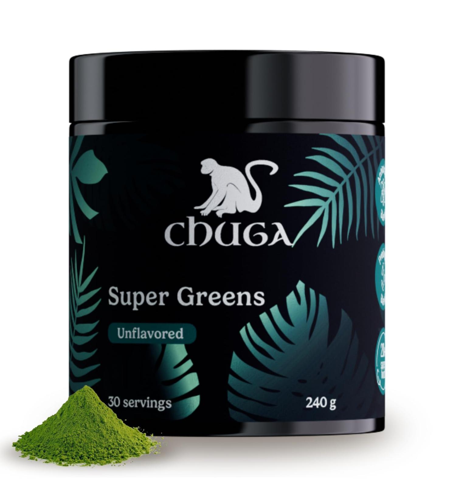 Chuga's Super Greens Powder Organic Superfood Blend with Greens Fruits & Probiotics Boosts Energy Detox and Digestion Vegan Non-GMO Gluten-Free Keto Friendly - 30 Servings - Buy Online on GoSupps.com