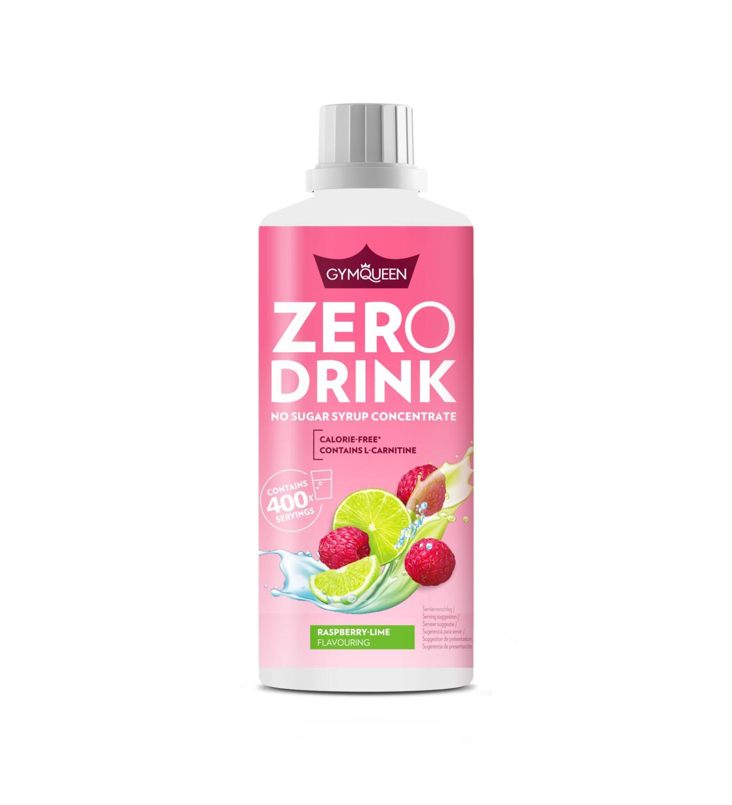 Buy Gymqueen Zero Drink Raspberry Limette 1000ml - Low-Calorie Sugar-Free Beverage Concentrate with B-Vitamins & Carnitine | Refreshing Raspberry-Lime Syrup - Buy Online on GoSupps.com