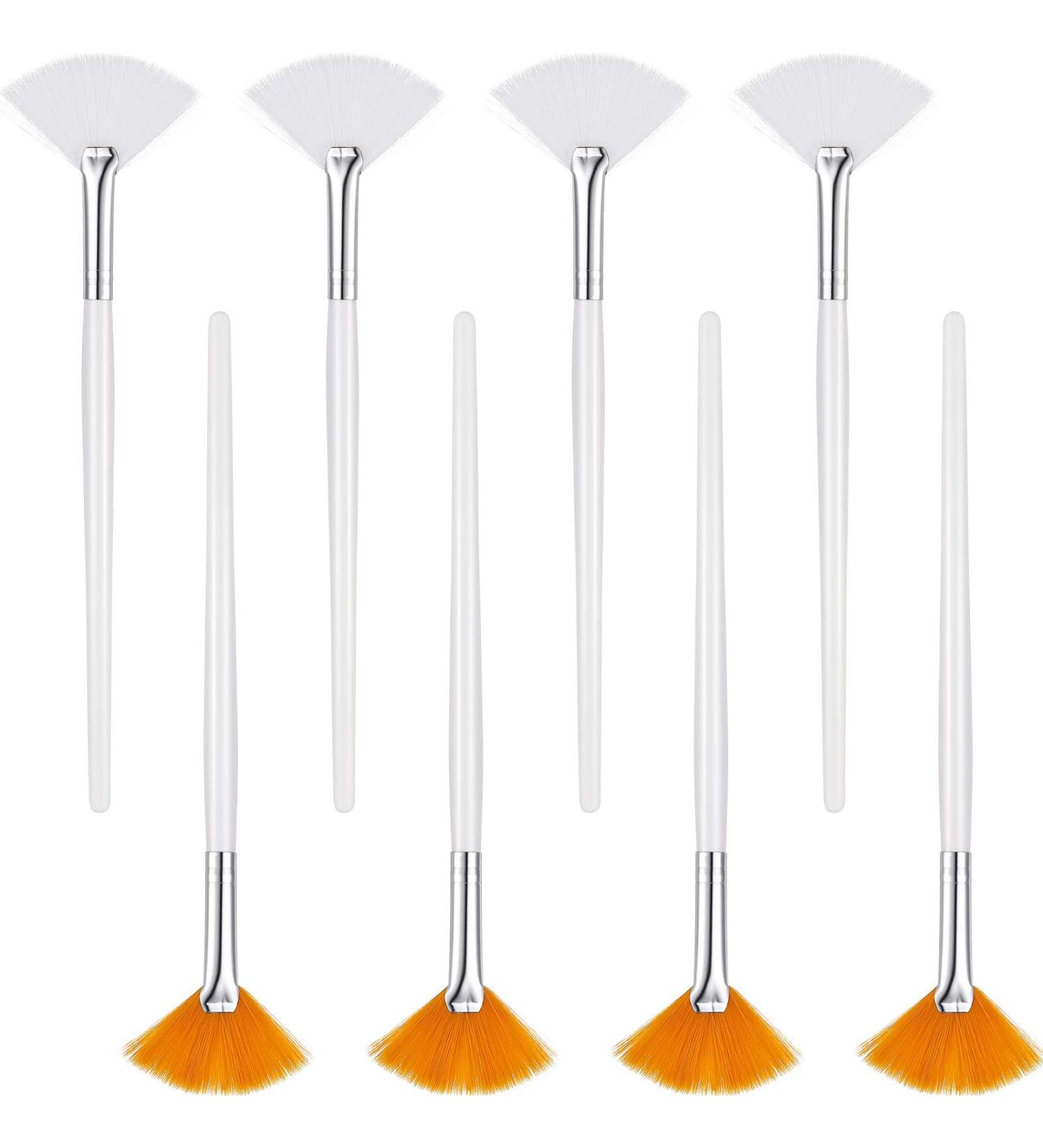 8-Piece Long Handle Fan Facial Brush Set for Makeup Peel - White Orange - Buy Online on GoSupps.com